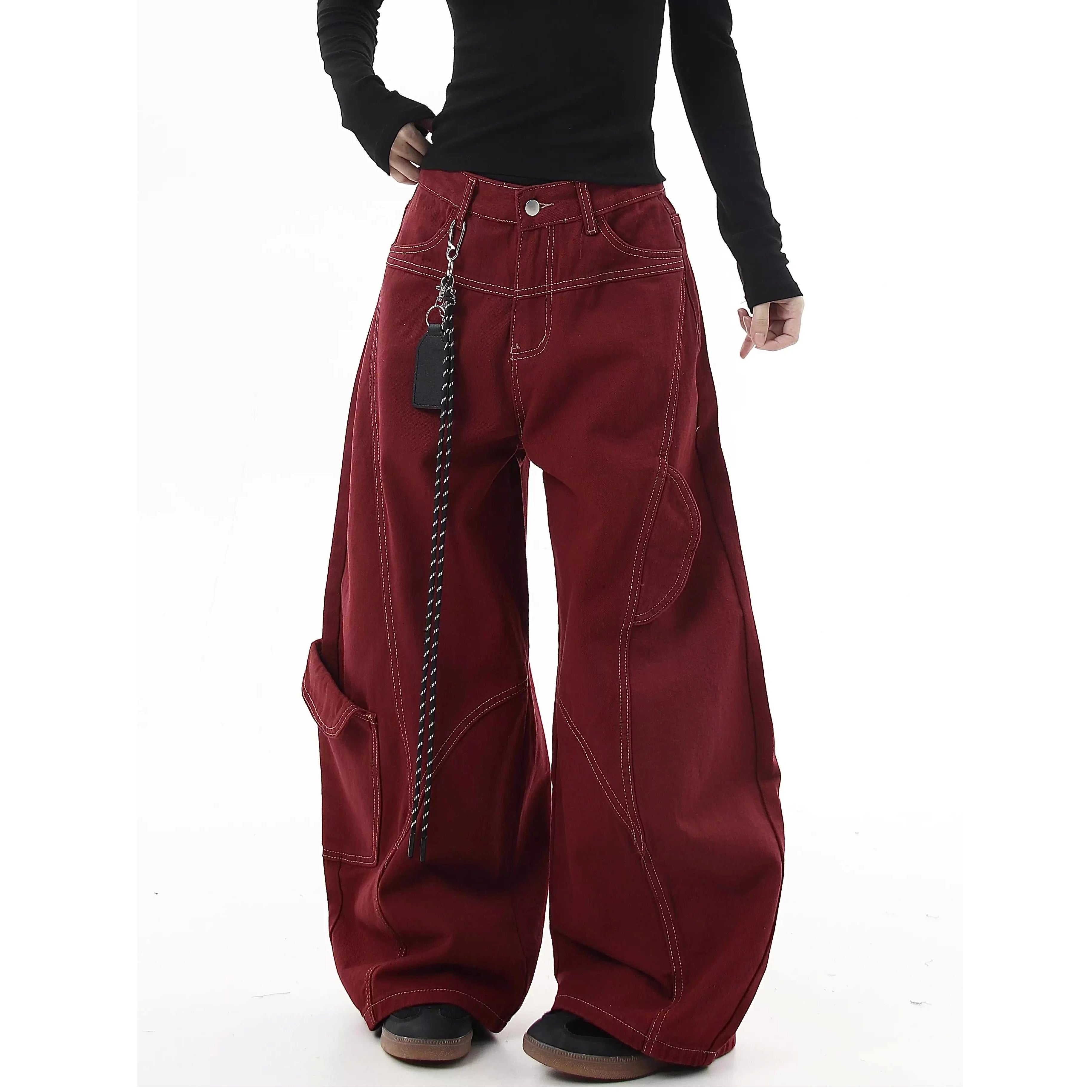 Stitch Wide Curve Pants With Charm BK7025