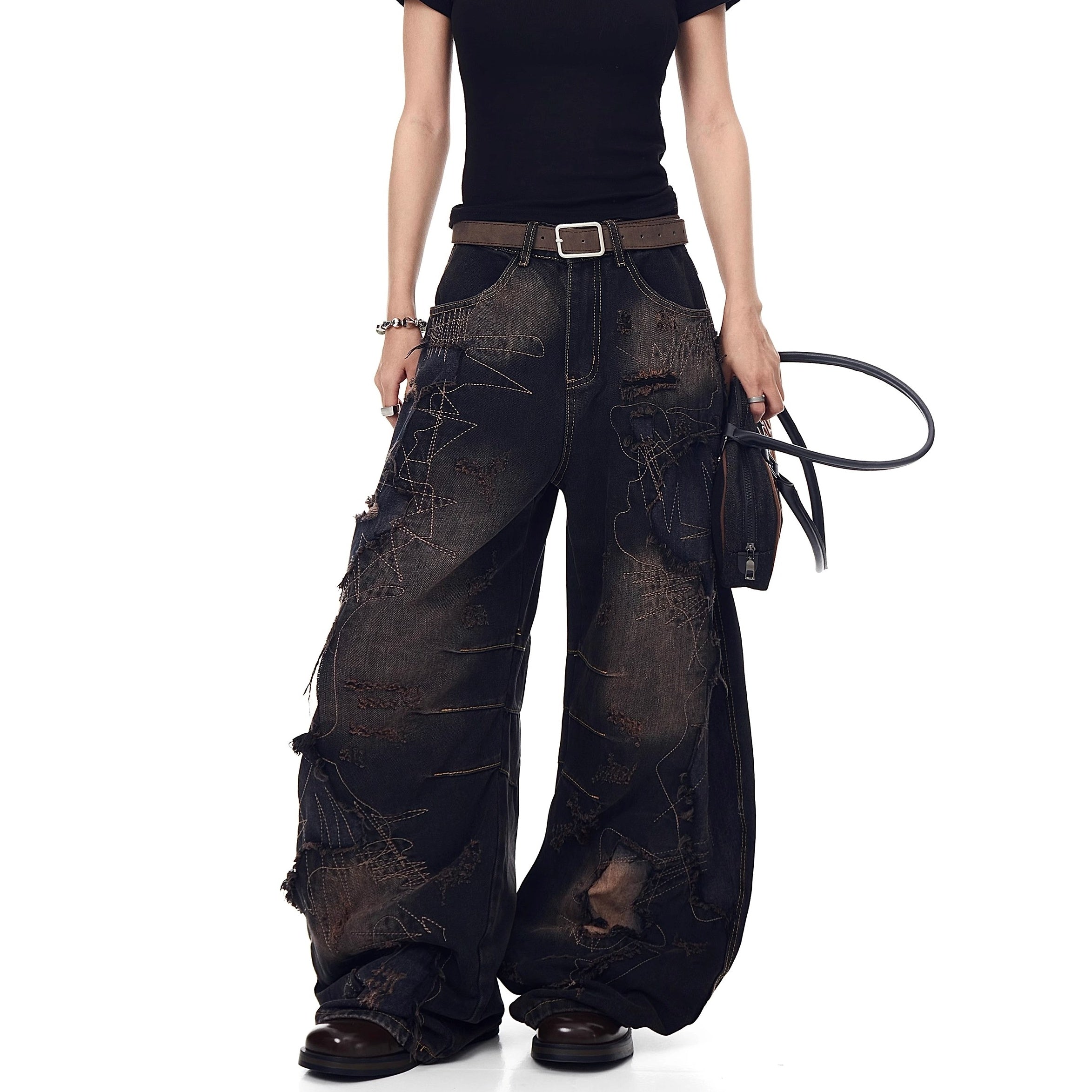 Heavy Embroidery Stitching Curve Jeans MW10196