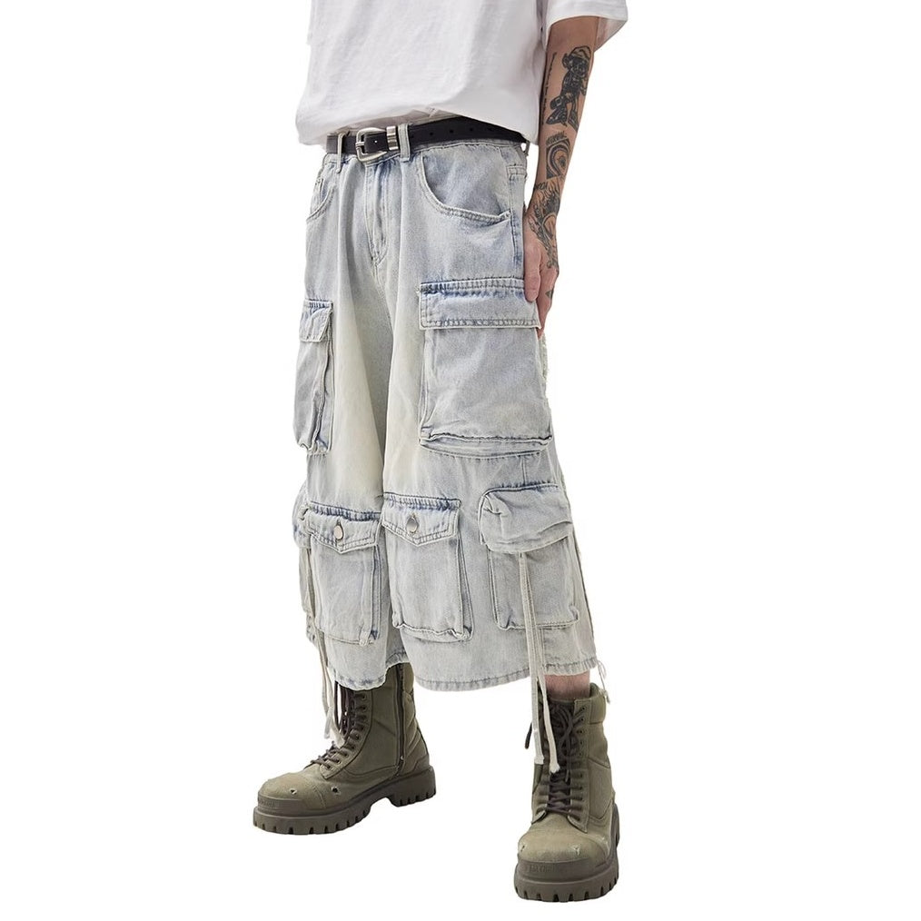 Vintage Wash Denim Cargo Half Pants MW10215