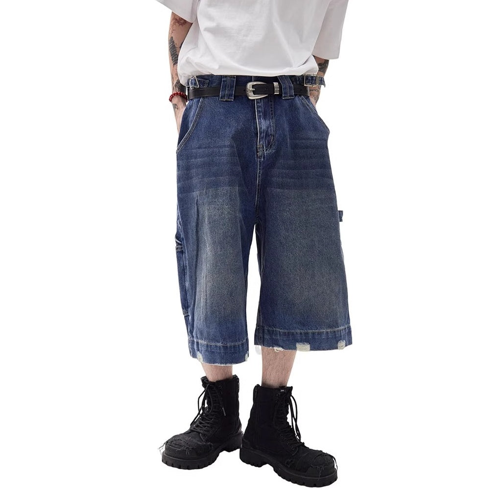 Washed Denim Loose Half Pants MW10214