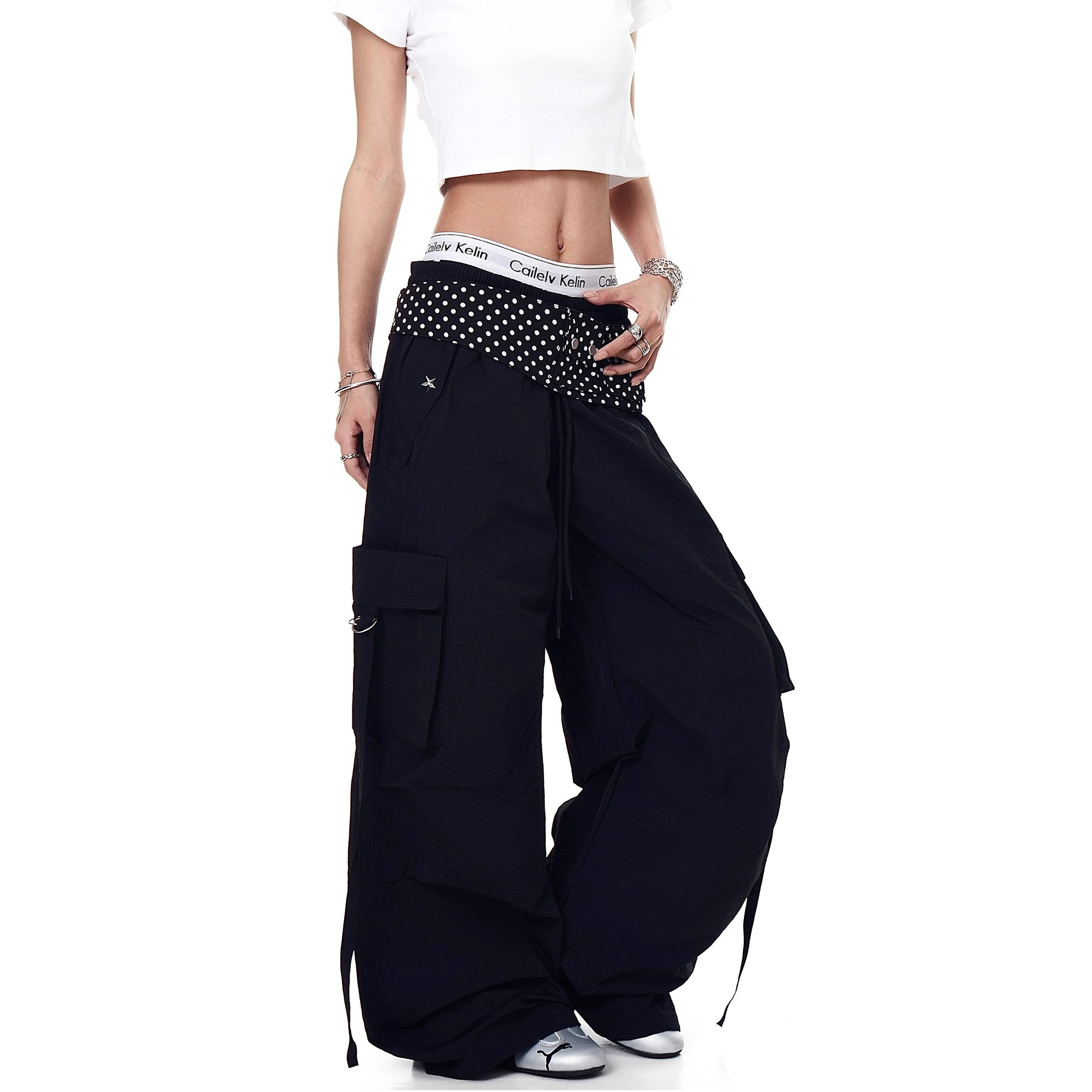 Polka Dot Waist Decoration Paratrooper Cargo Pants MW10236