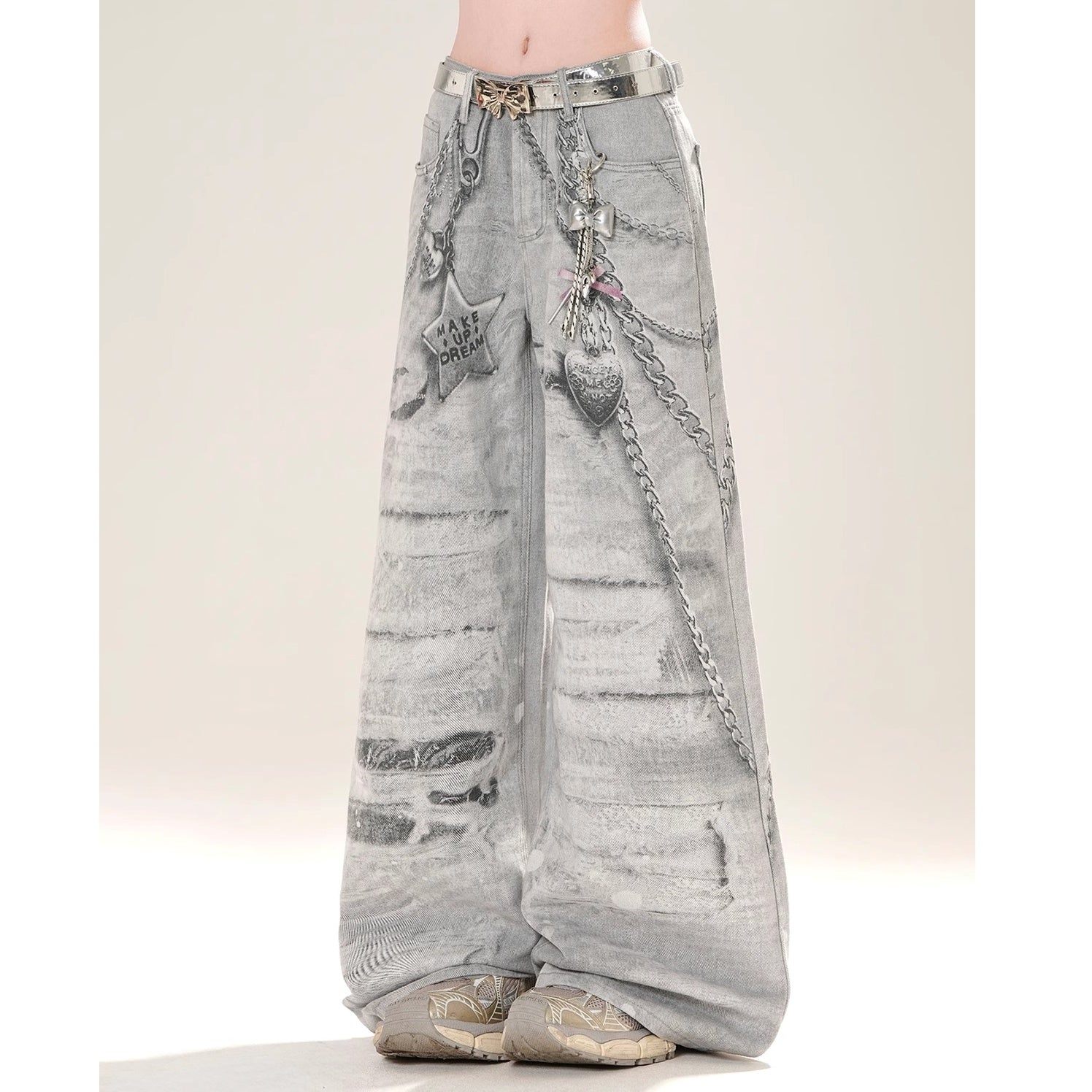 Chain＆Charm Print Loose Jeans KK2074