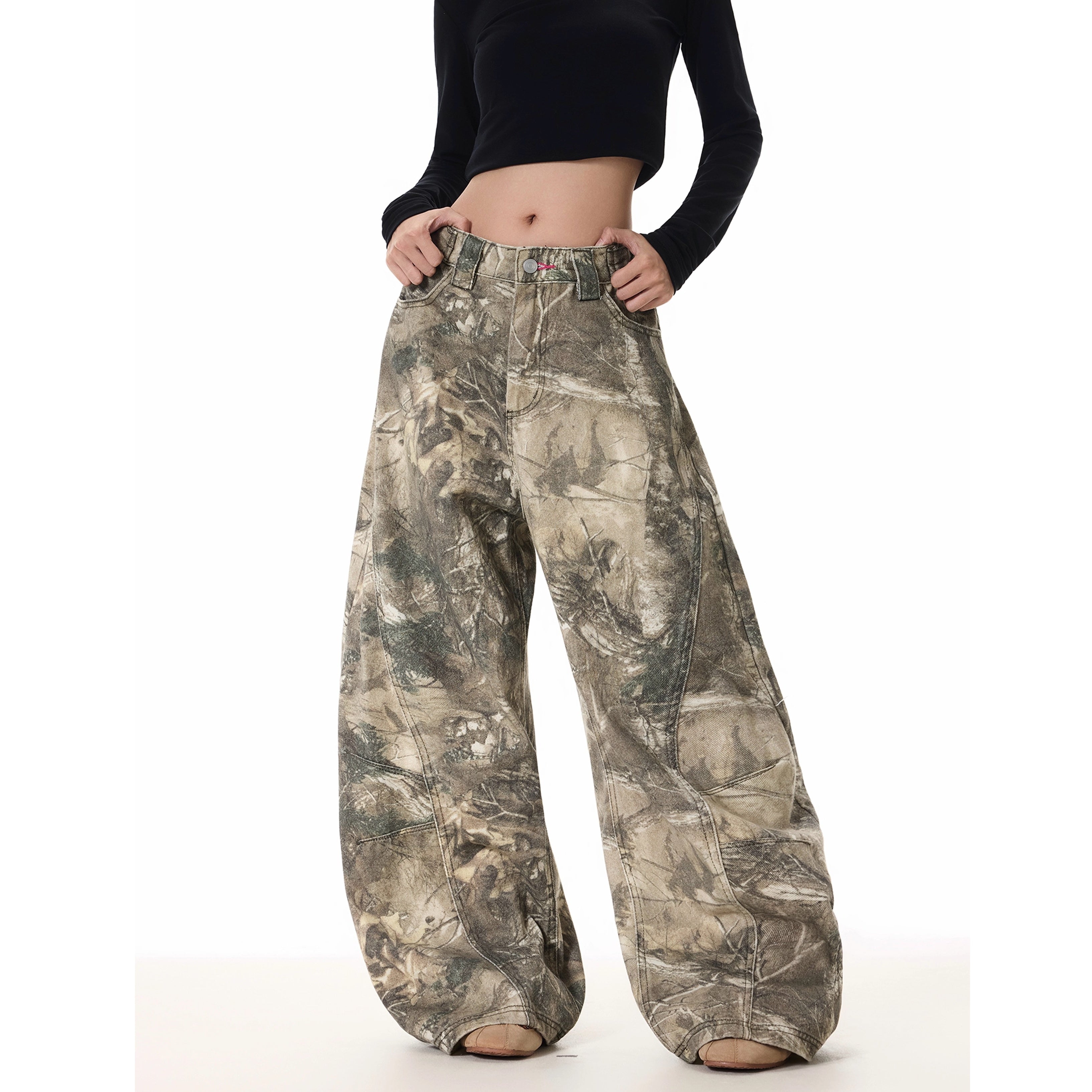 Camouflage Letter Embroidery Wide Pants MW10289