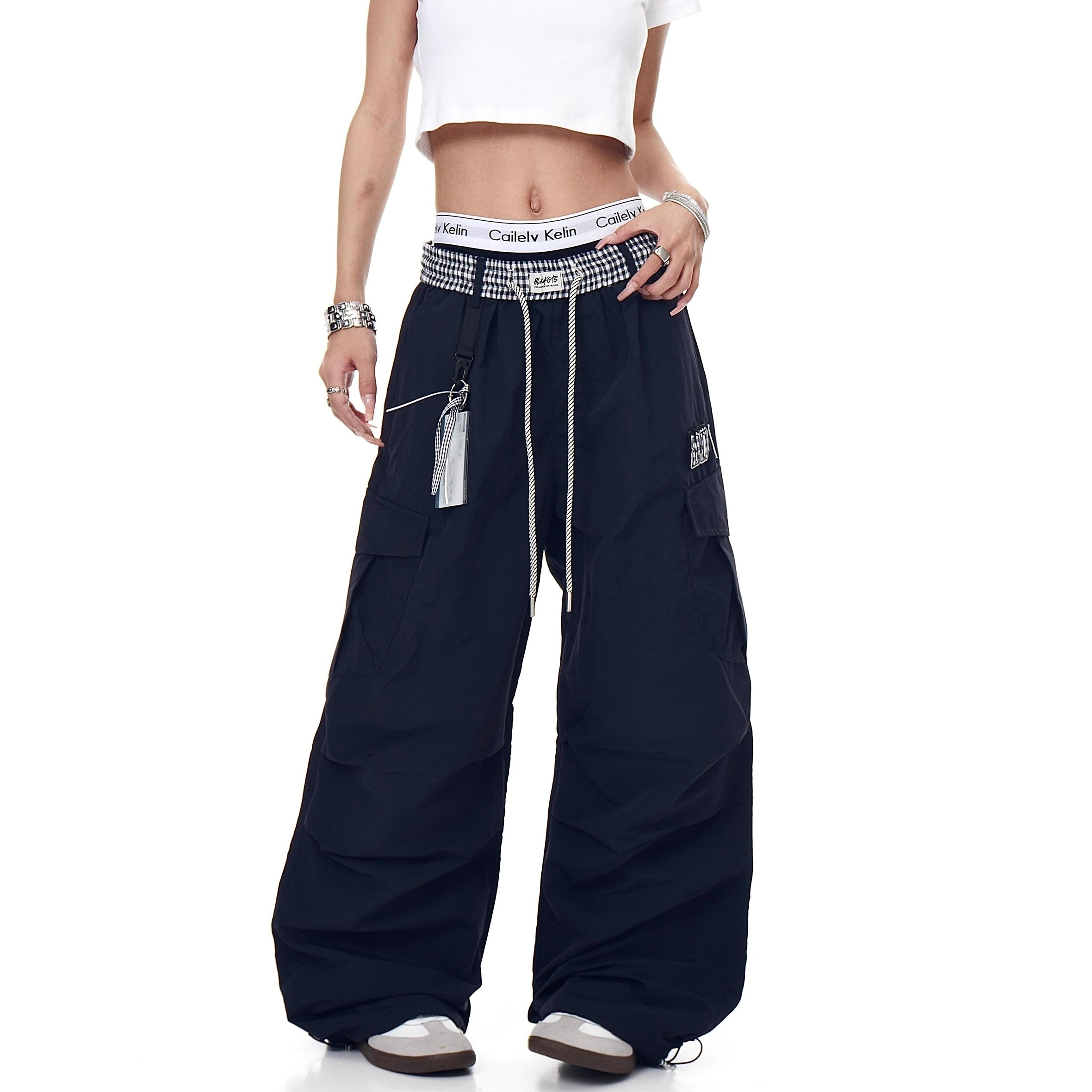 Check Panel Waist Paratrooper Pants MW10227