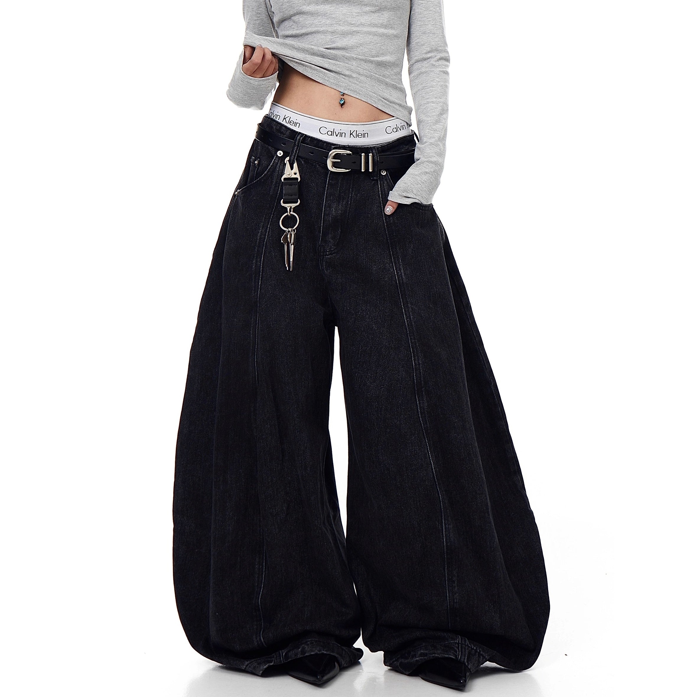 Curve Blade Design Wide-leg Jeans BK7052