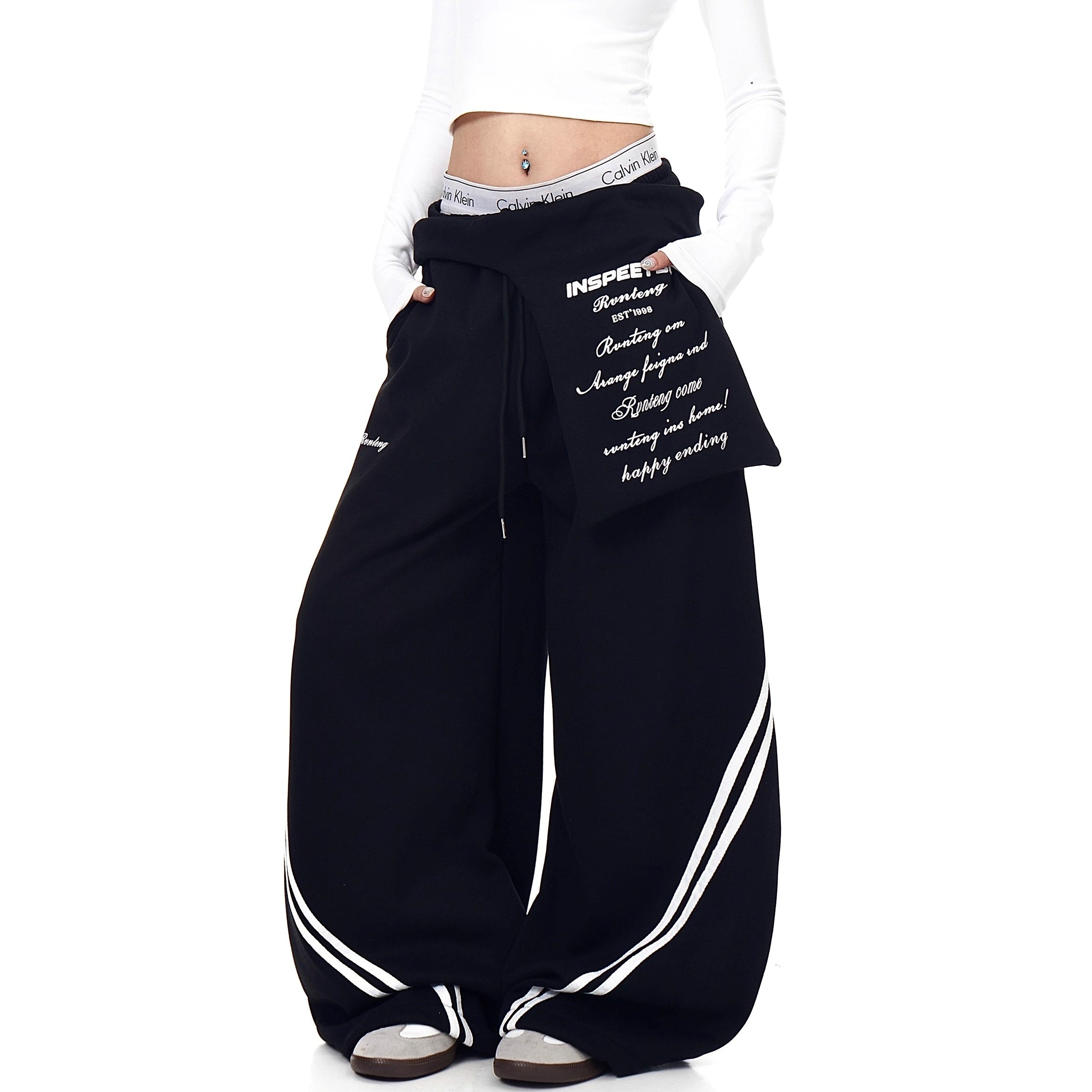 Waist Layered Design Curve Sweat Pants BK7062