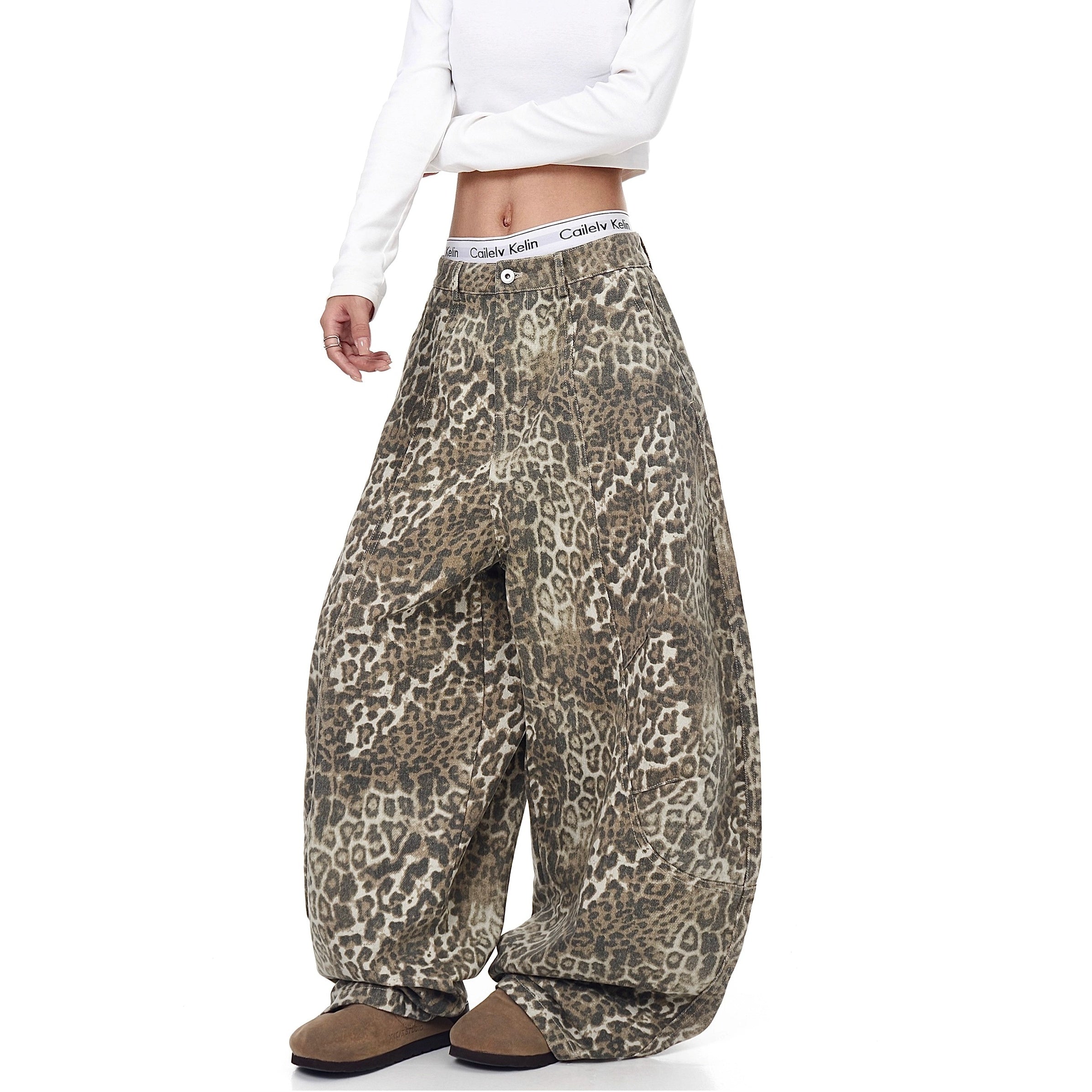 Leopard Print Banana Curve Jeans BK7001