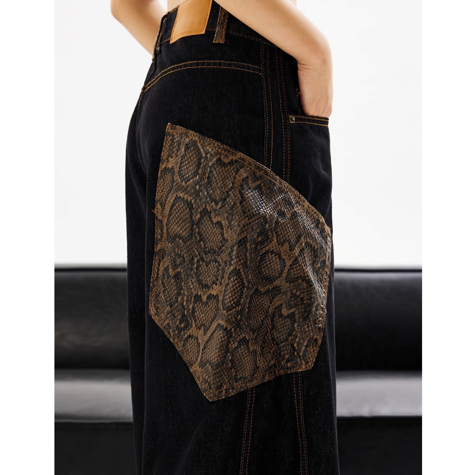 Python Skin Pockets Scimitar Jeans MW10219