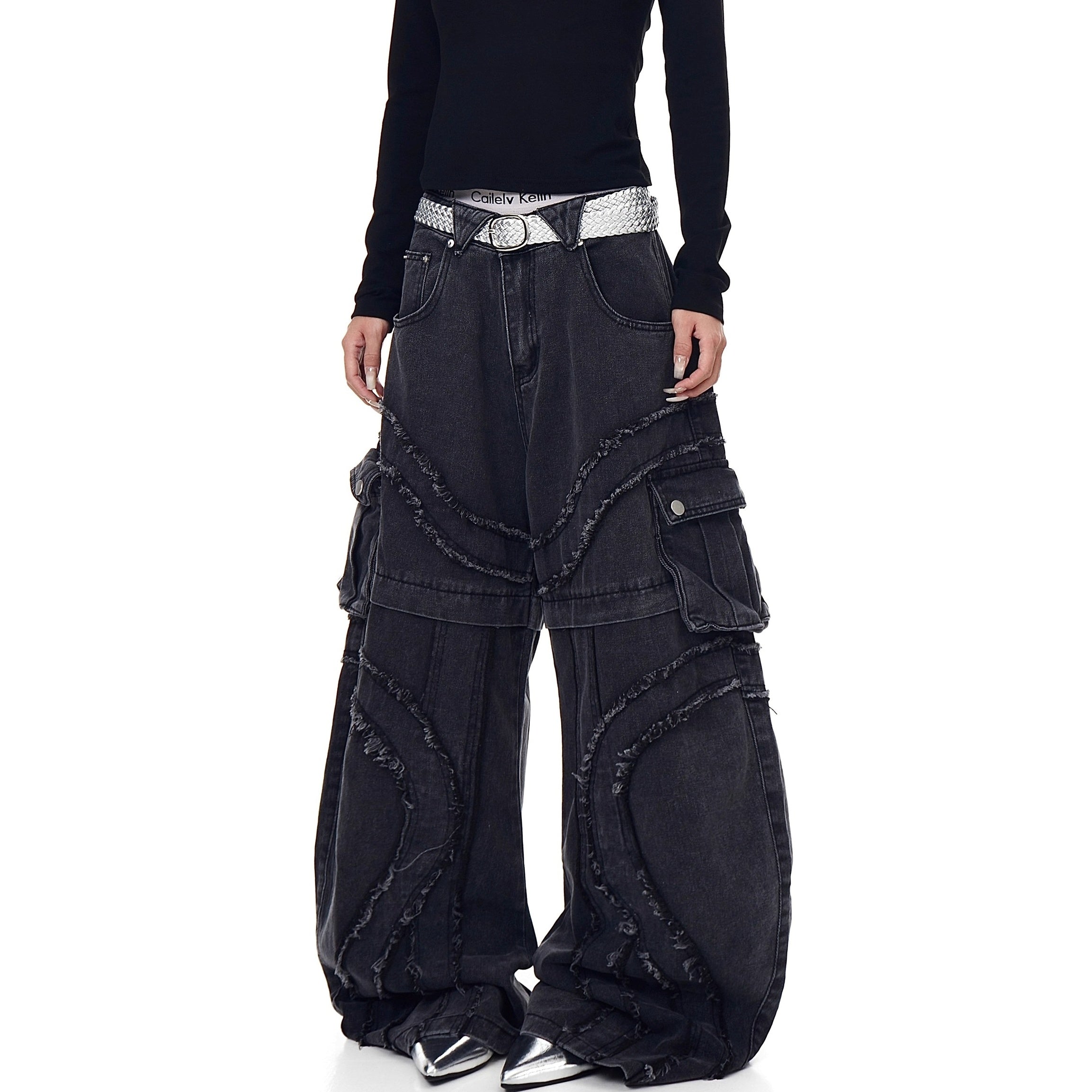 Raw Edge Switching Cargo Curve Jeans BK7027