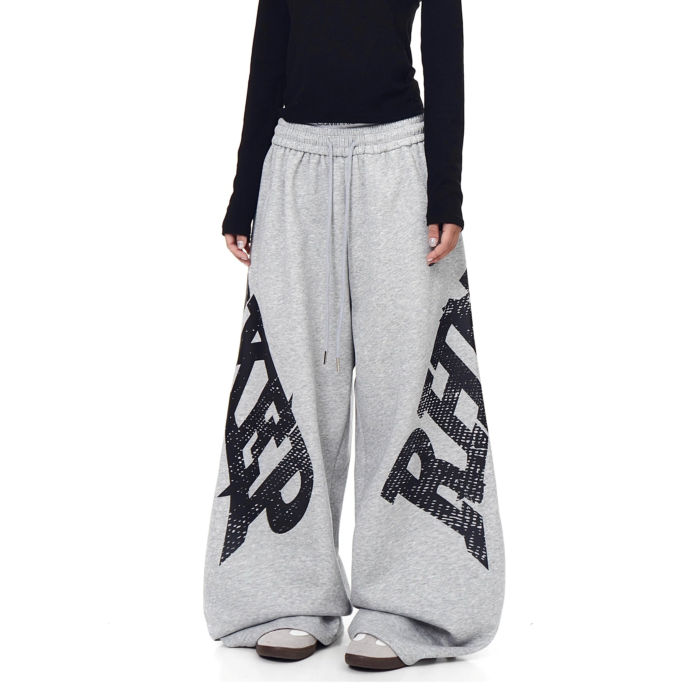 Letter Print Drawstring Scimitar Sweat Pants BK7042