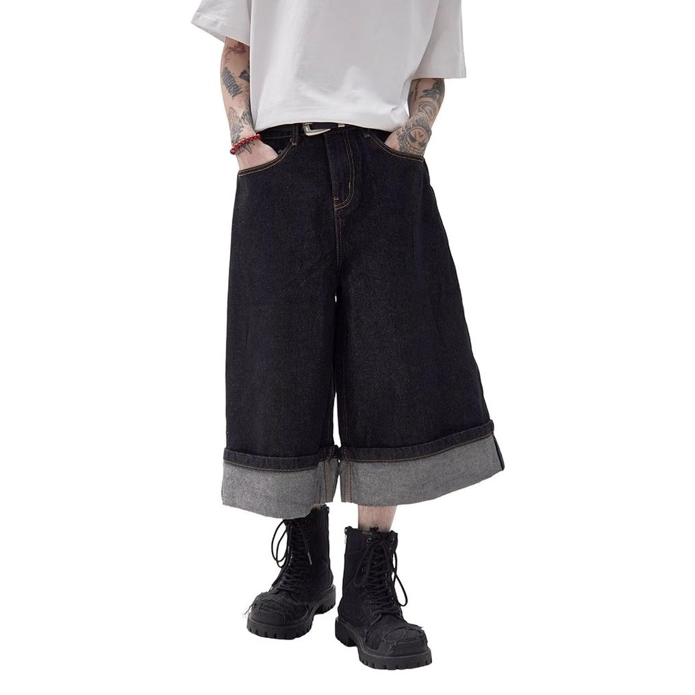 Turned-up Wide-leg Denim Half Pants MW10216