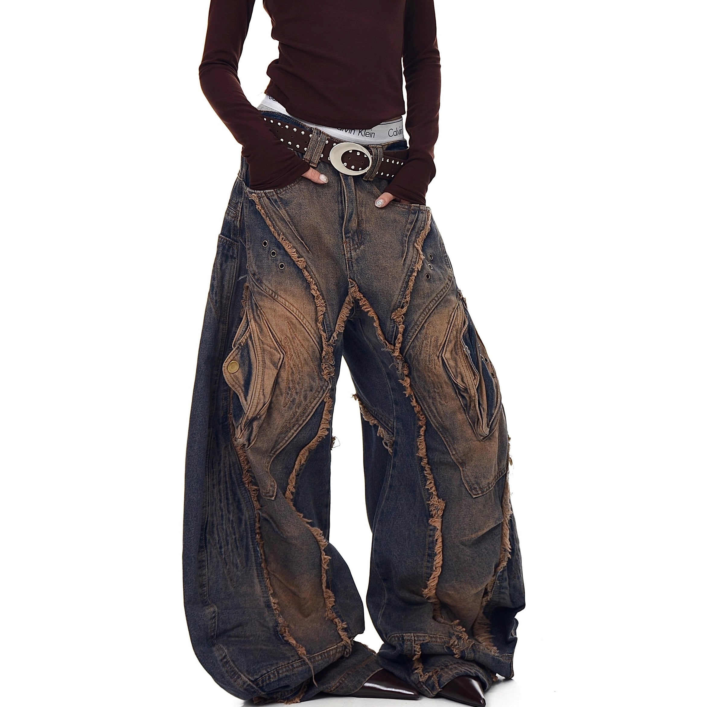 Heavy Damage Raw Edge Scimitar Jeans BK7054