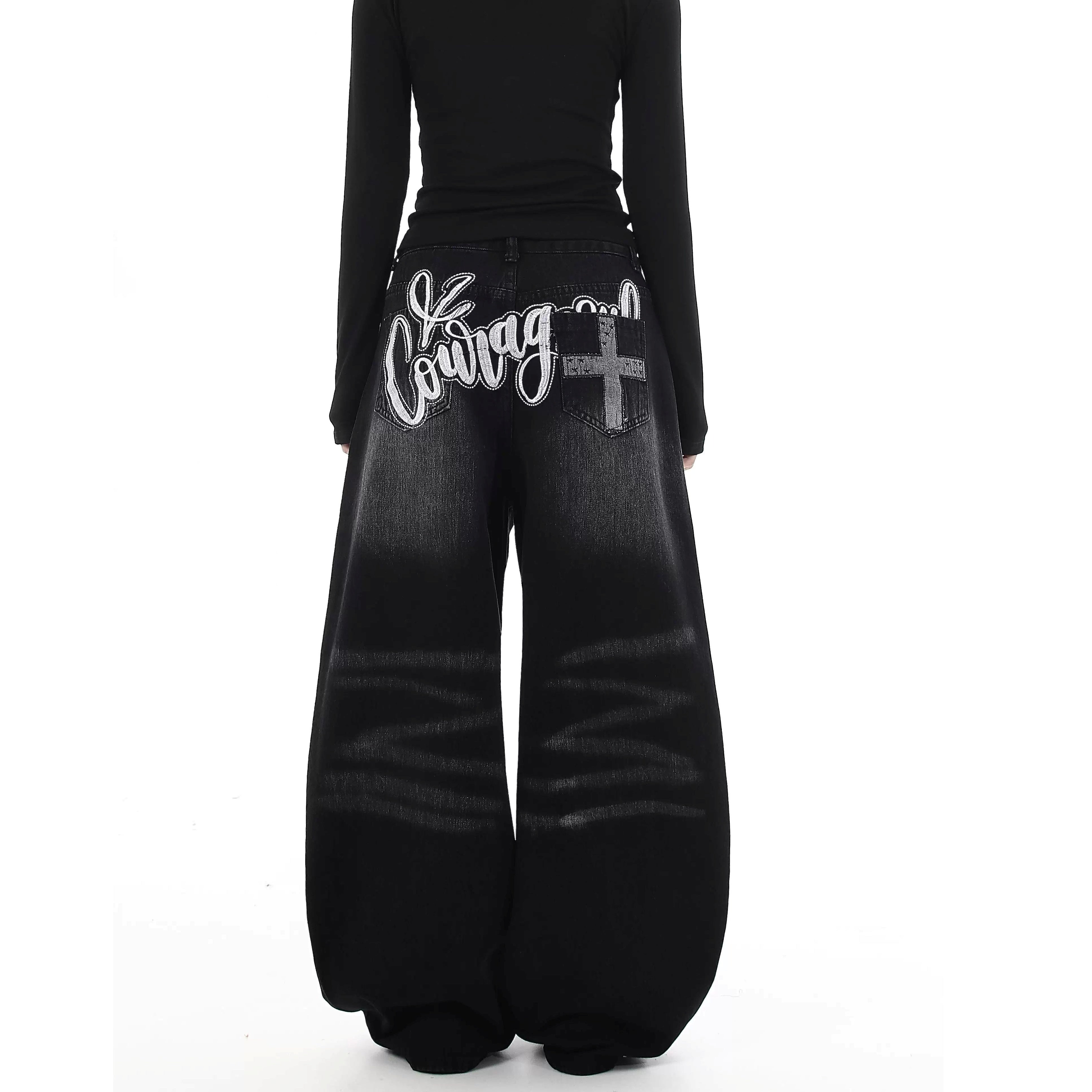 Back Embroidered Loose Banana Jeans MW10238