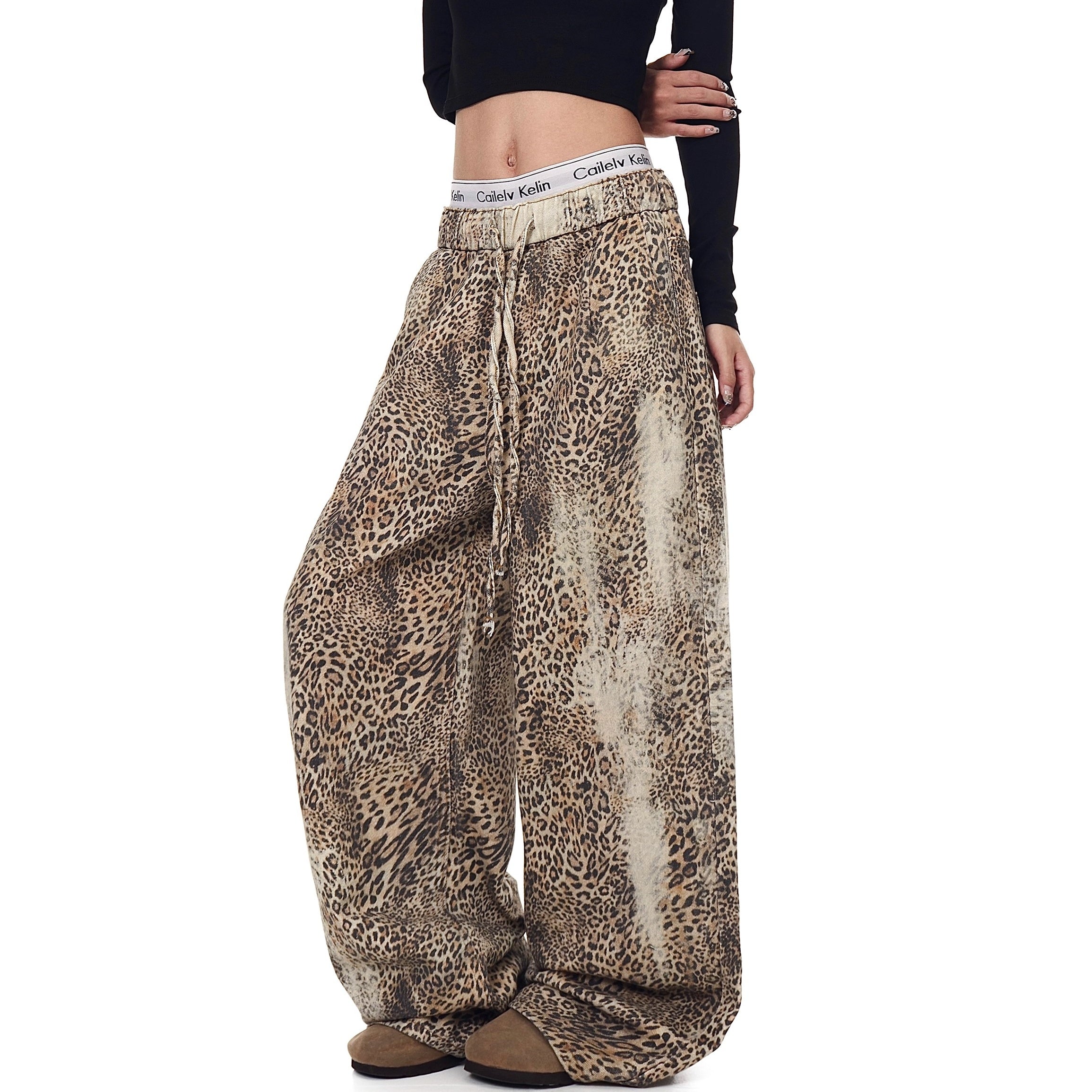 Vintage Washed Leopard Print Loose Pants BK7010