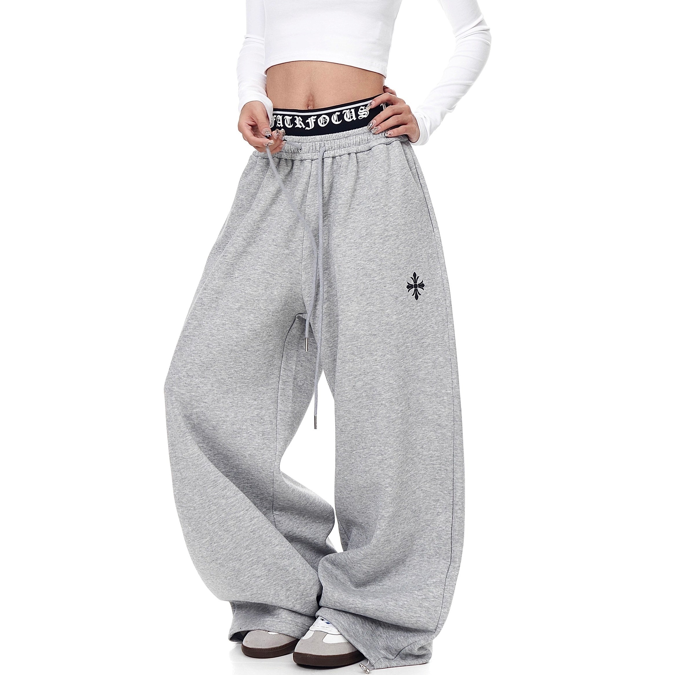 Gothic Letter Print Double Waist Sweat Pants BK7007
