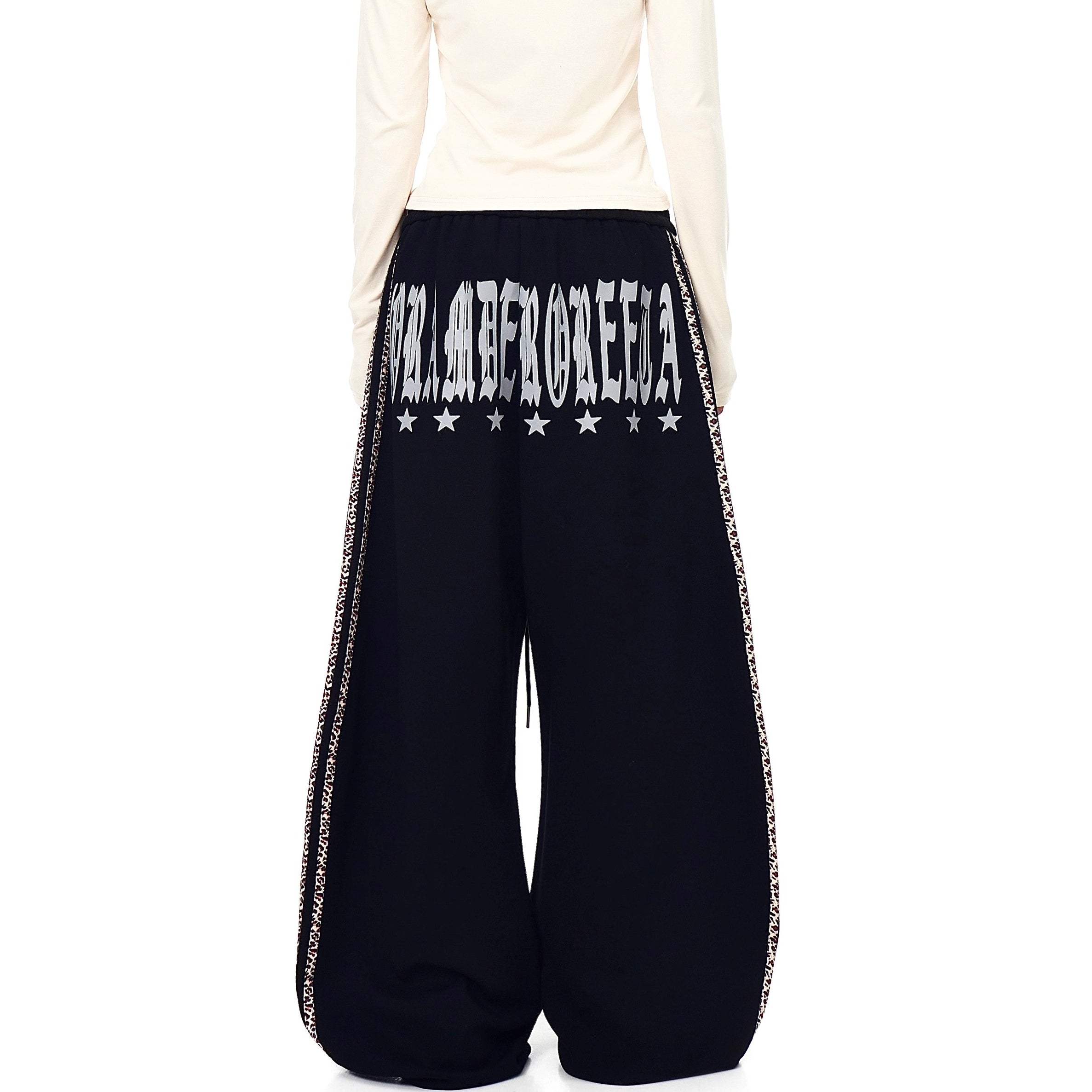 Leopard Print Spliced Rivet Curve Sweat Pants BK7058