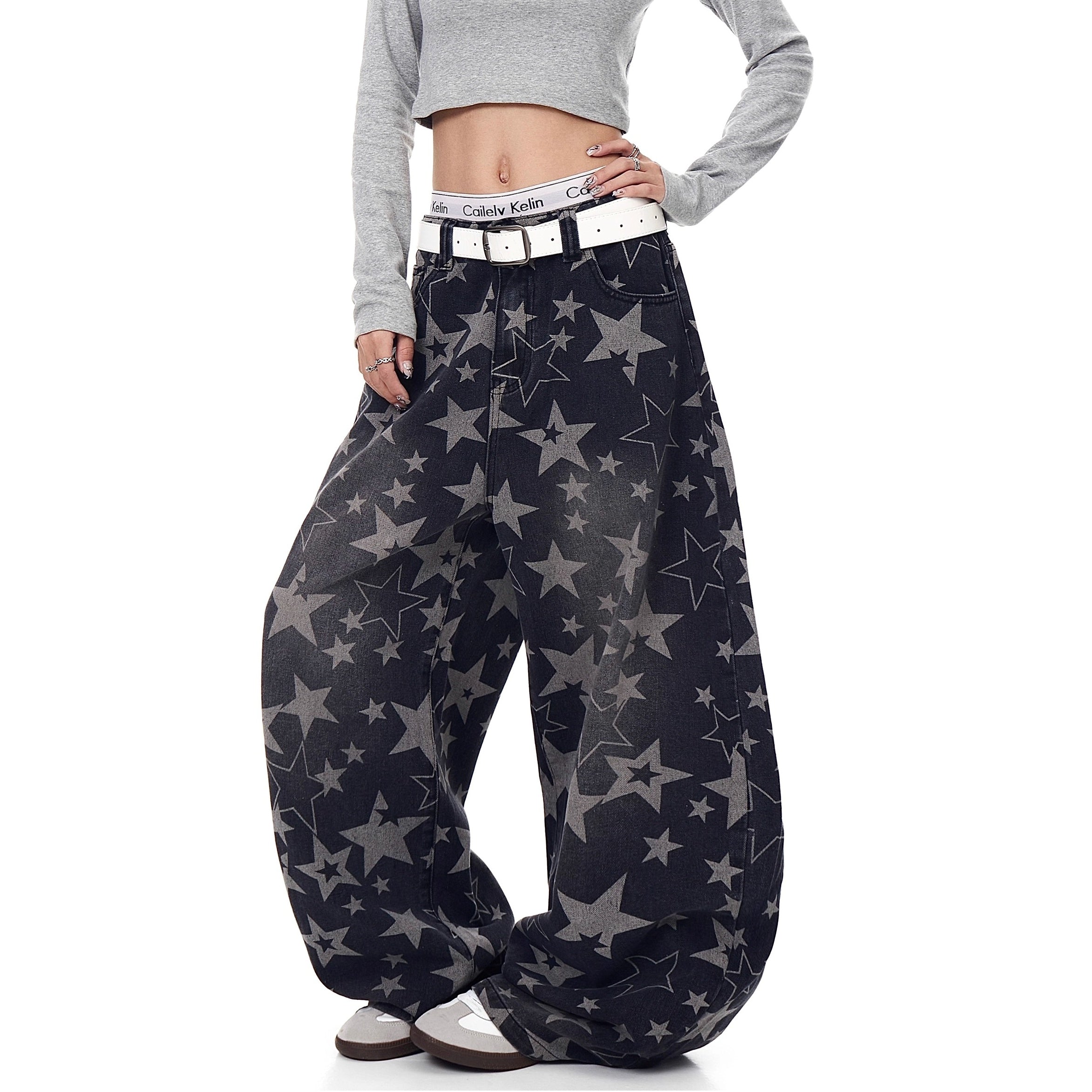 Stars Full Print Wide Curve Jeans BK7002