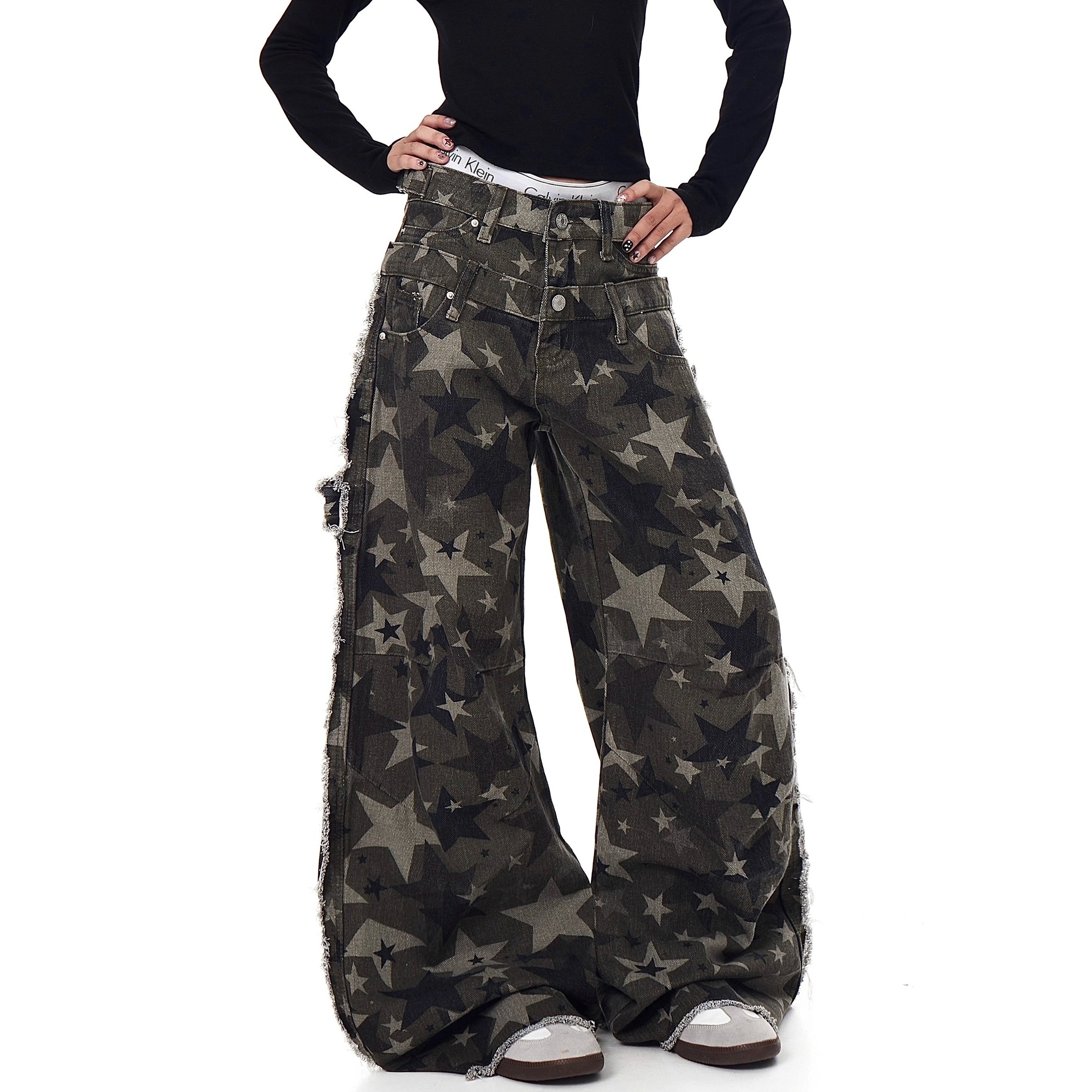 Double Waist Spliced Star Camouflage Cargo Pants BK7039