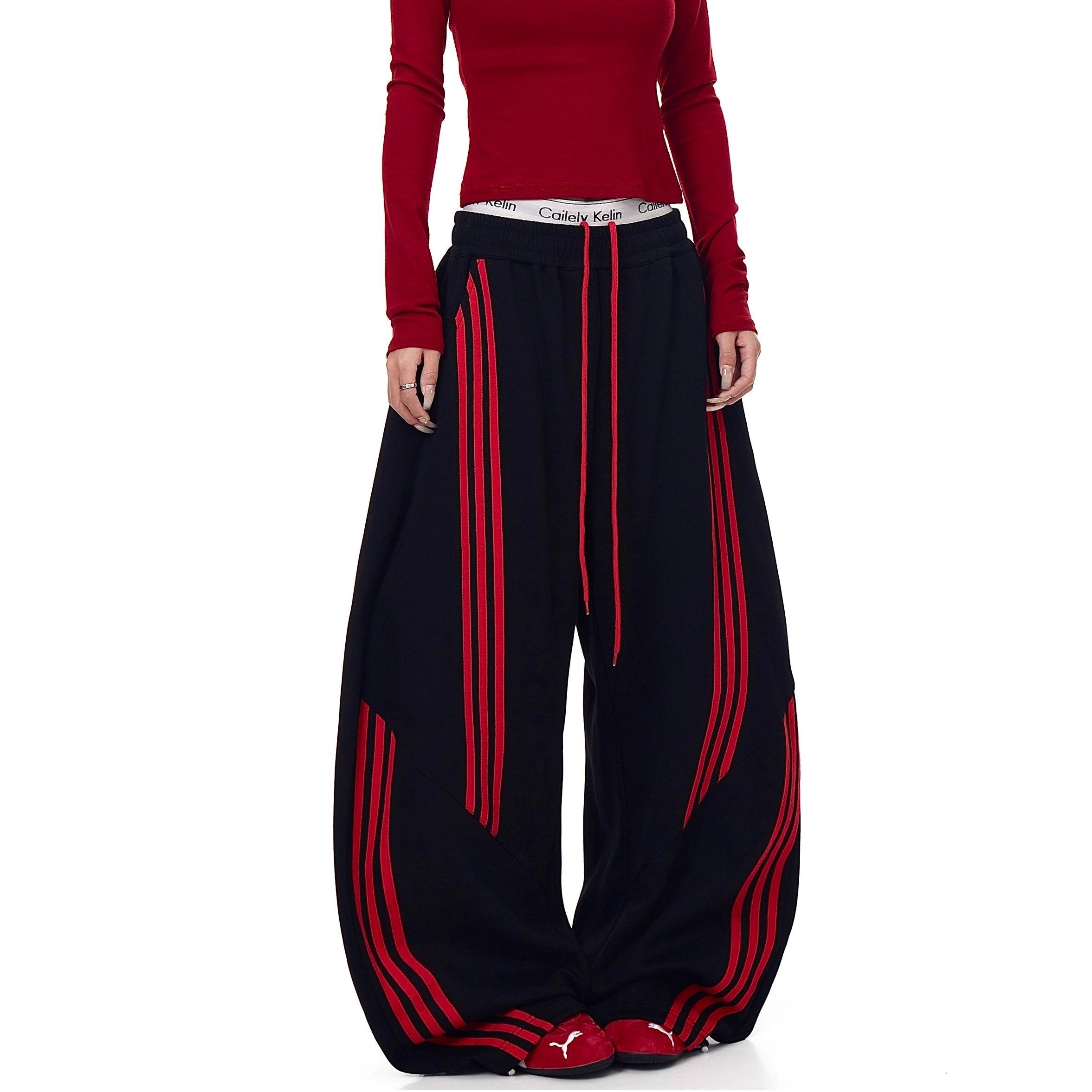 Contrast Striped Spliced Scimitar Sweat Pants BK7035
