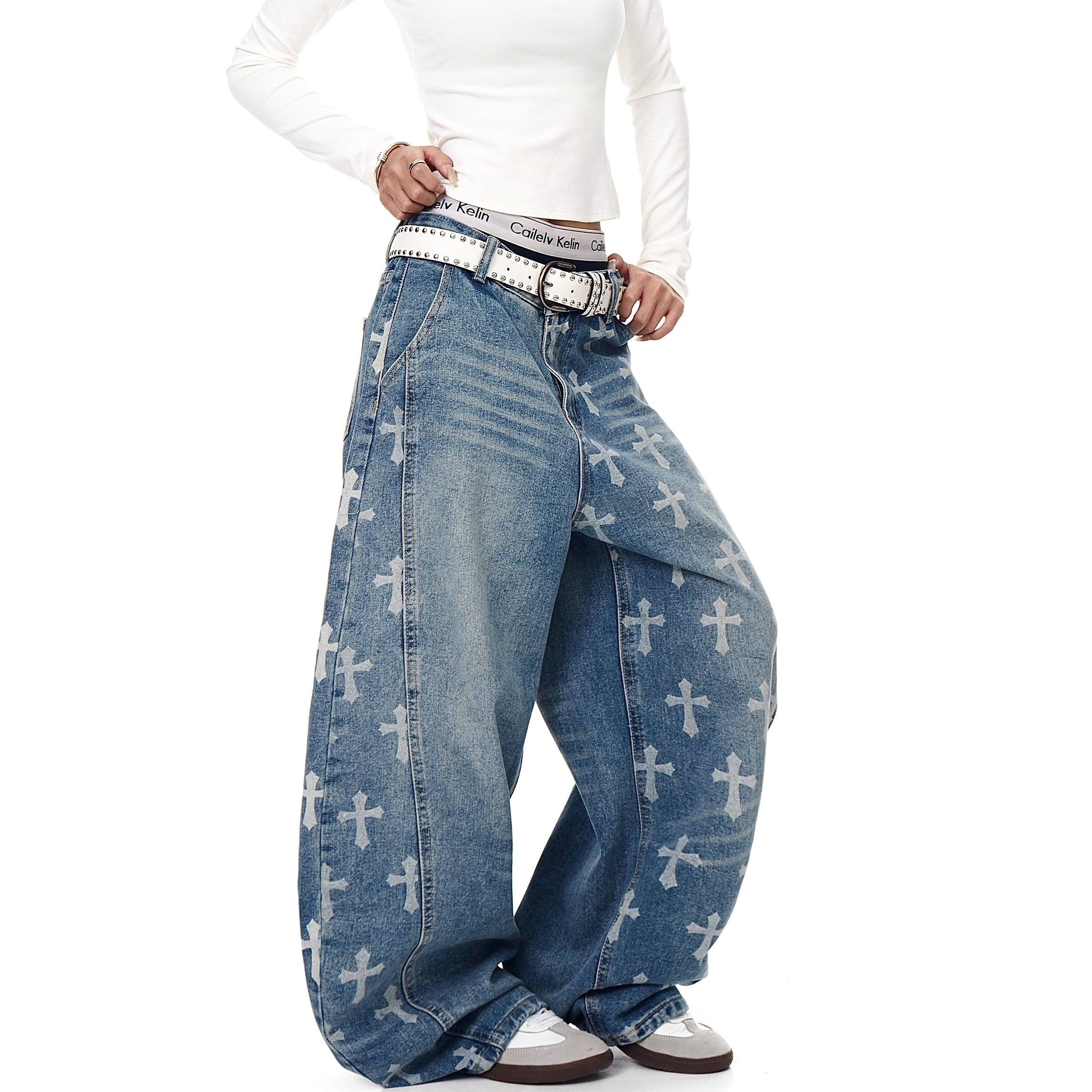 Vintage Cross Print Scimitar Jeans BK7032