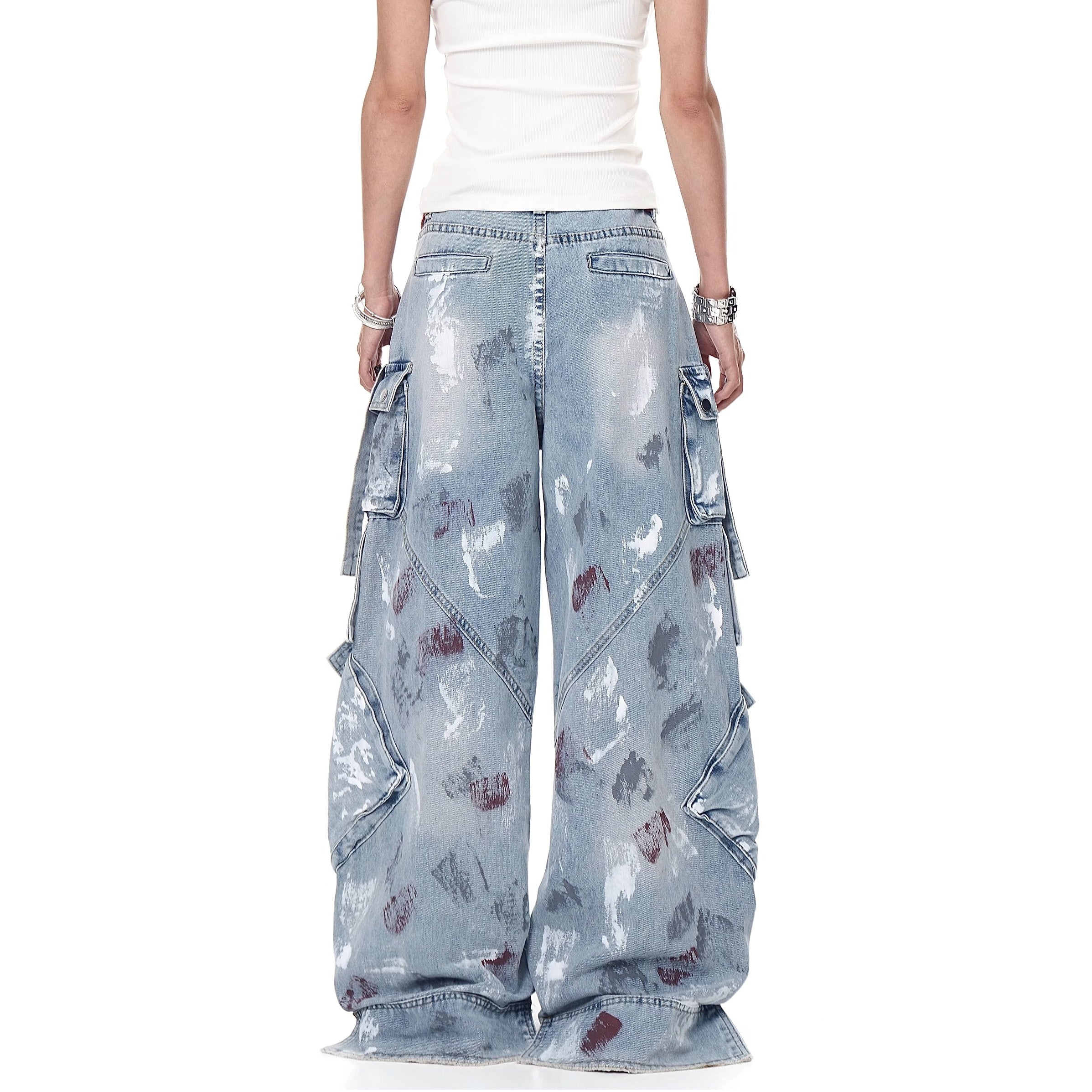 Paint Loose Multi Pocket Cargo Jeans MW10188