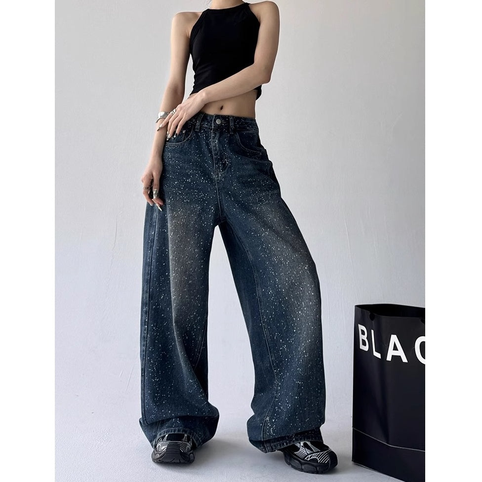 Ink Splash High-waisted Wide-leg Jeans MW10200