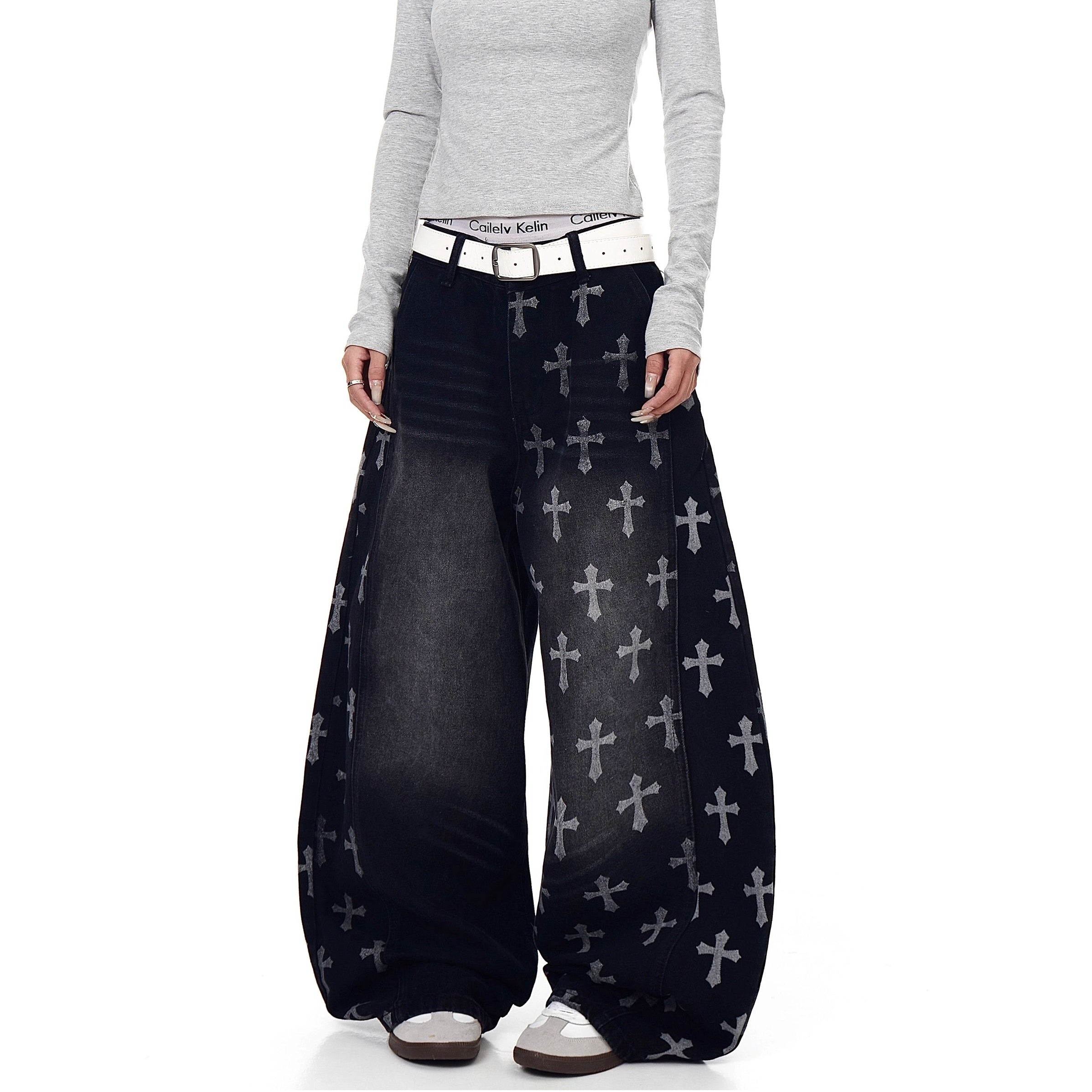 Vintage Cross Print Scimitar Jeans BK7032