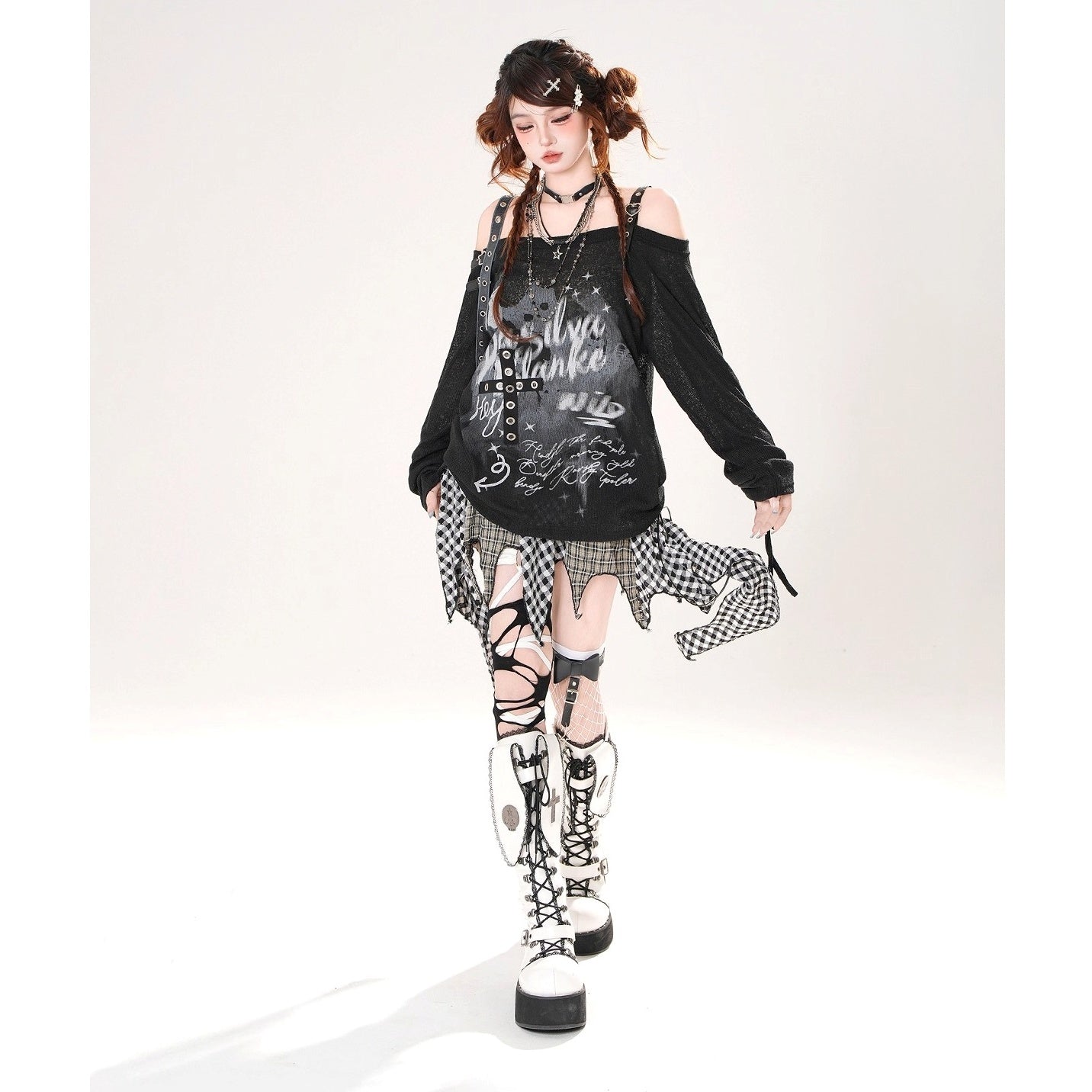 Strap Design One-Shoulder Loose Cutsew KK2073