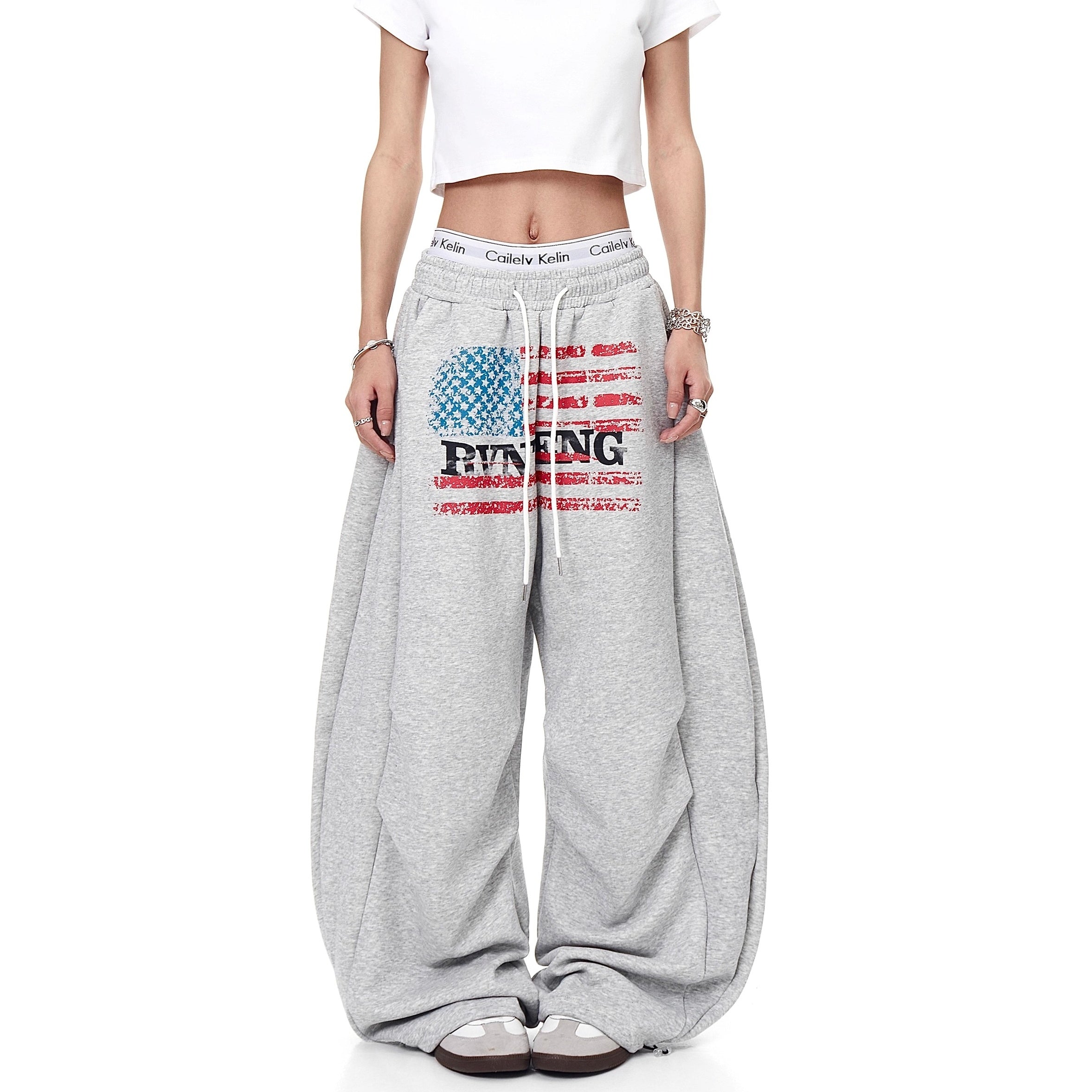 Flag Print Wide Panel Sweat Curve Pants MW10239