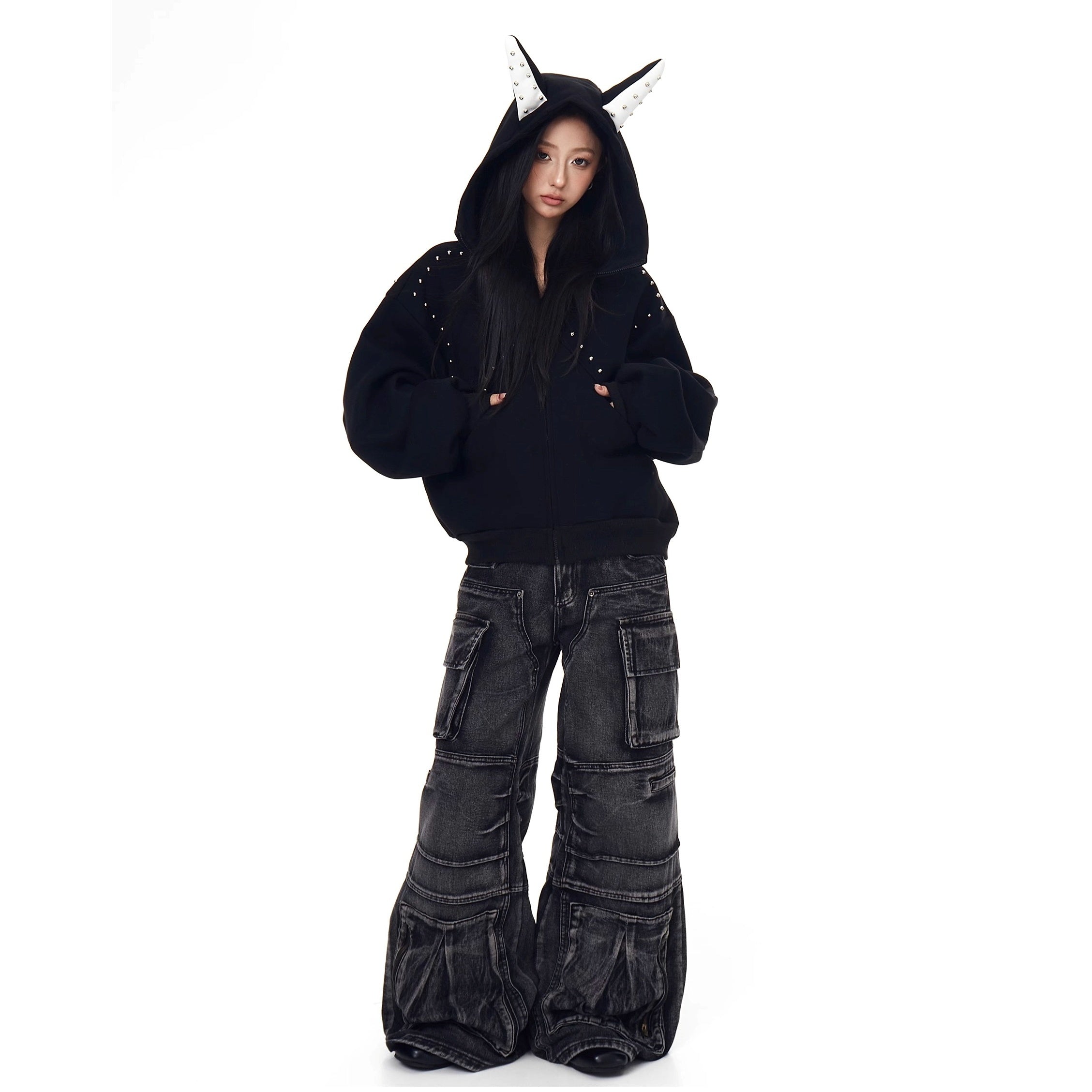 Doberman Pinscher Ears Rivet Hooded Jacket BK7024