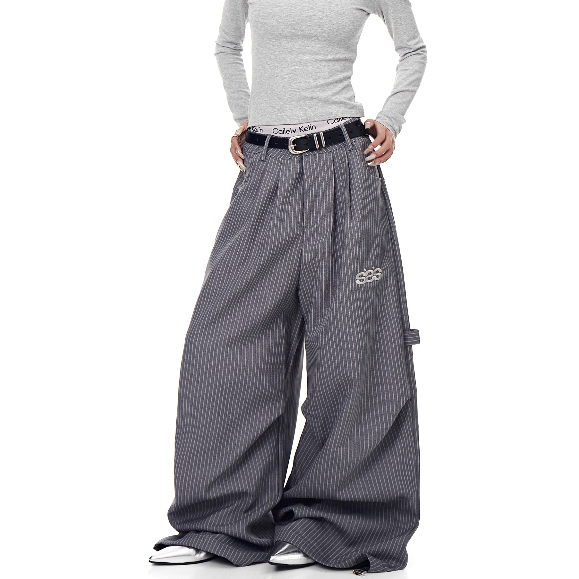 Striped Tuck Wide Painter Pants BK7033