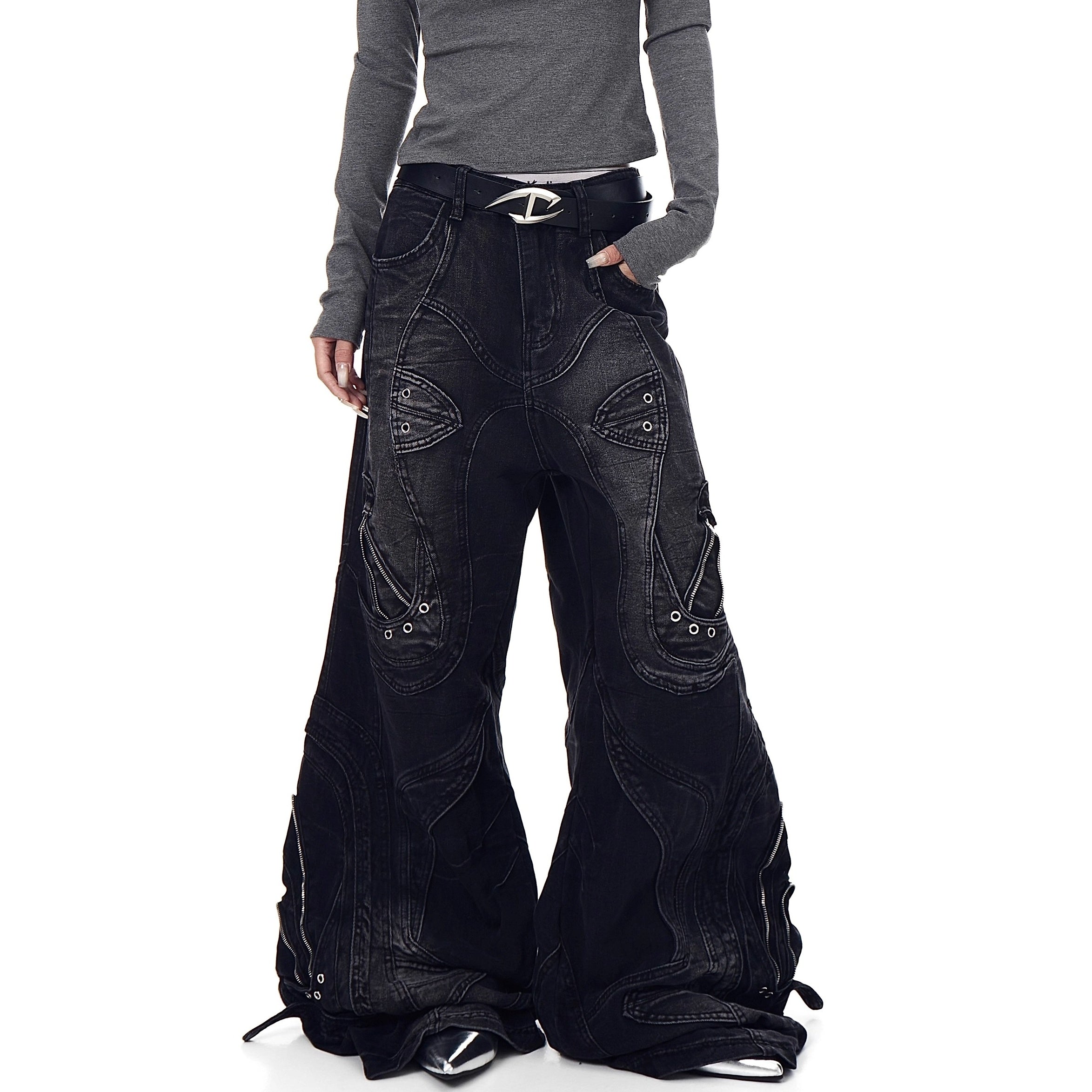 Distressed Deconstruction Wide Flared Jeans BK7021