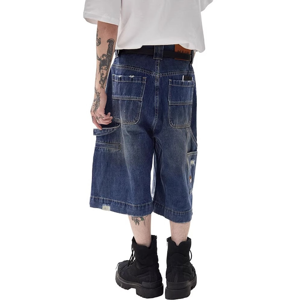 Washed Denim Loose Half Pants MW10214
