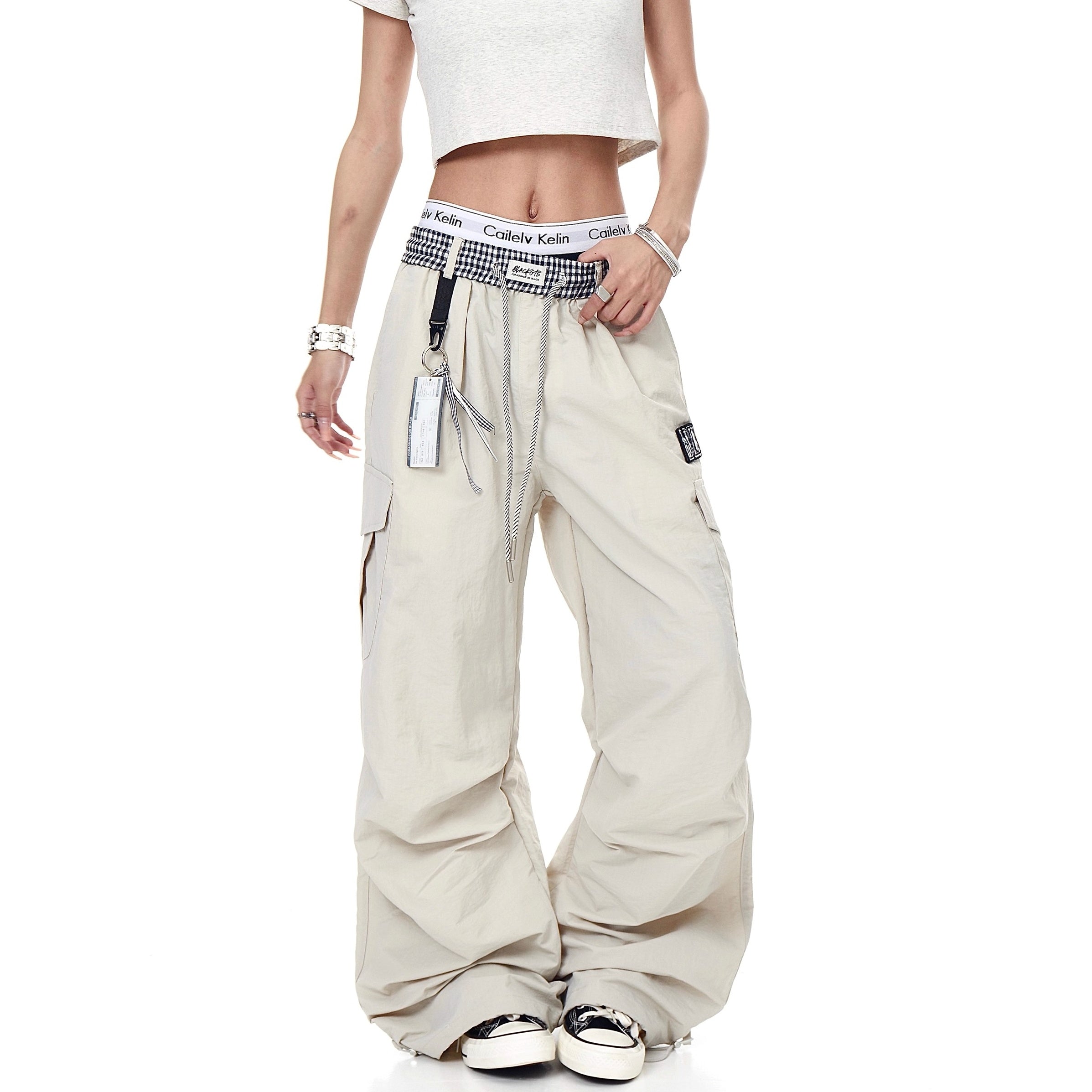 Check Panel Waist Paratrooper Pants MW10227