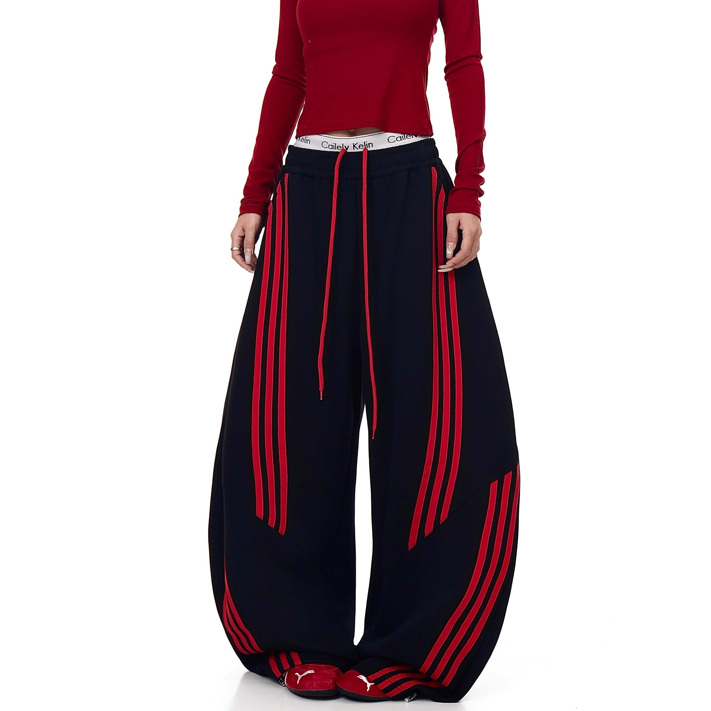 Contrast Striped Spliced Scimitar Sweat Pants BK7035