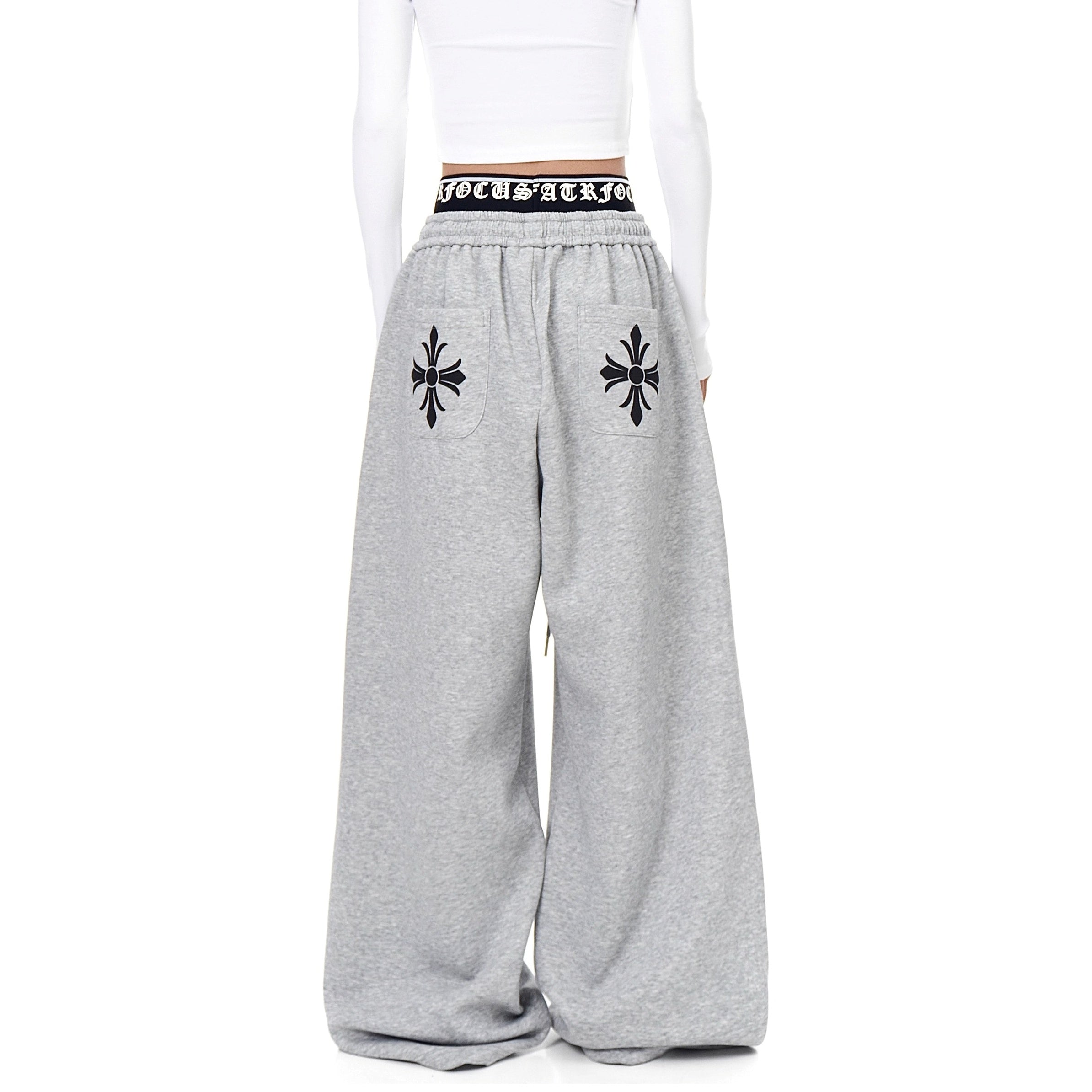 Gothic Letter Print Double Waist Sweat Pants BK7007