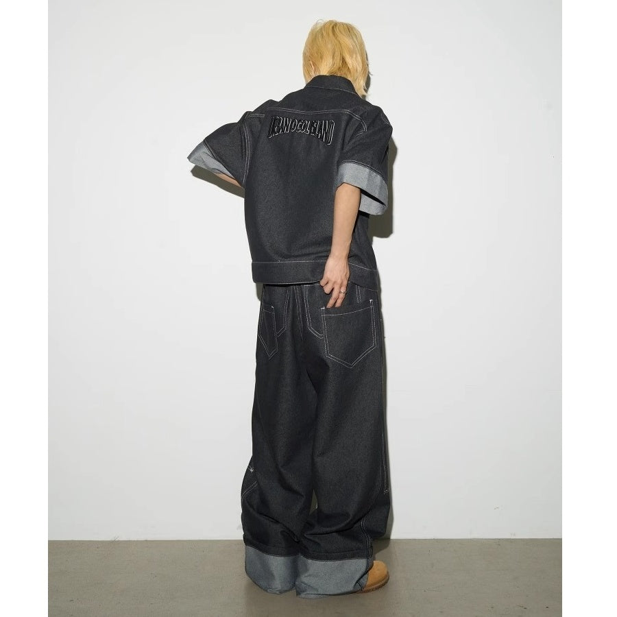 【上下別売り】Monogram Print Short-sleeved Denim Jacket & Jeans Set-up MN9021