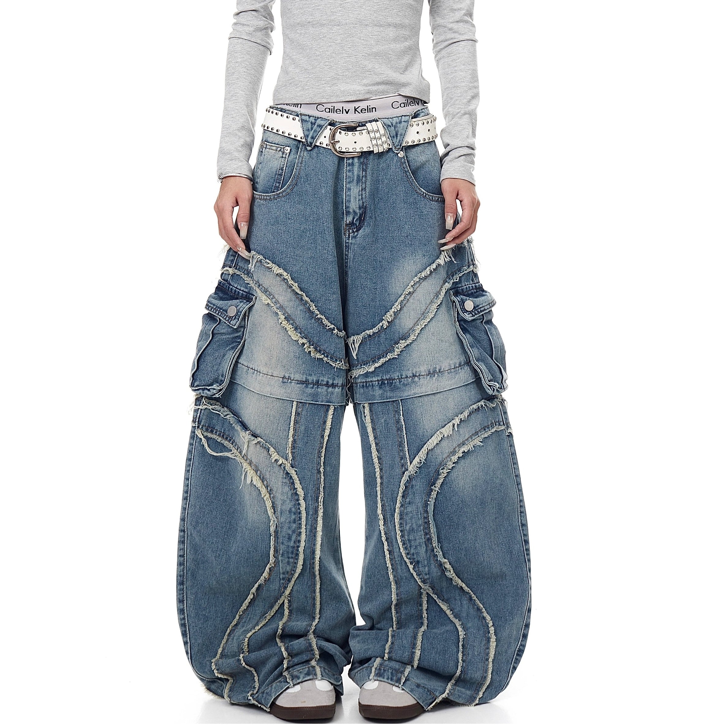 Raw Edge Switching Cargo Curve Jeans BK7027