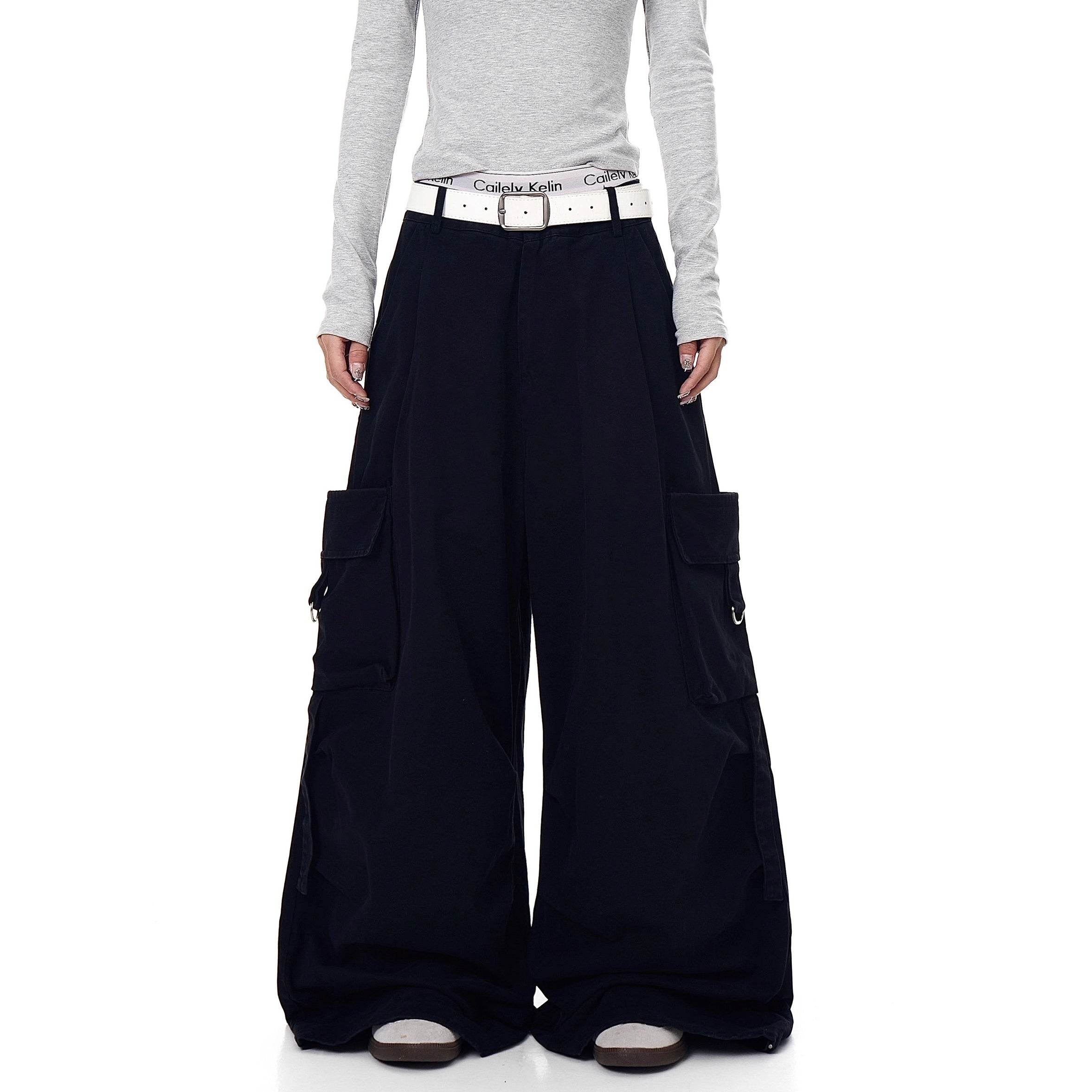 Back Letter Print Wide Cargo Pants MW10270