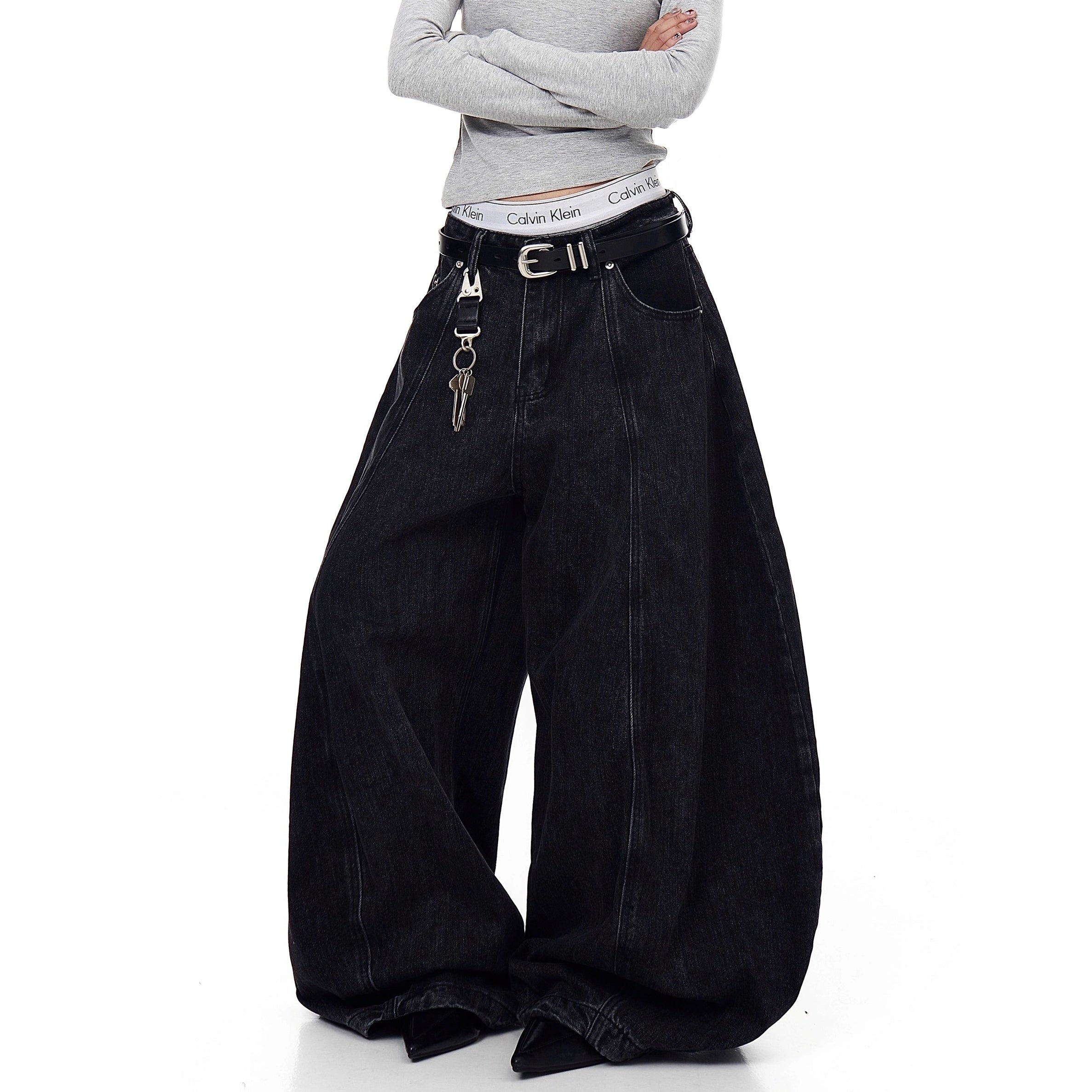 Curve Blade Design Wide-leg Jeans BK7052