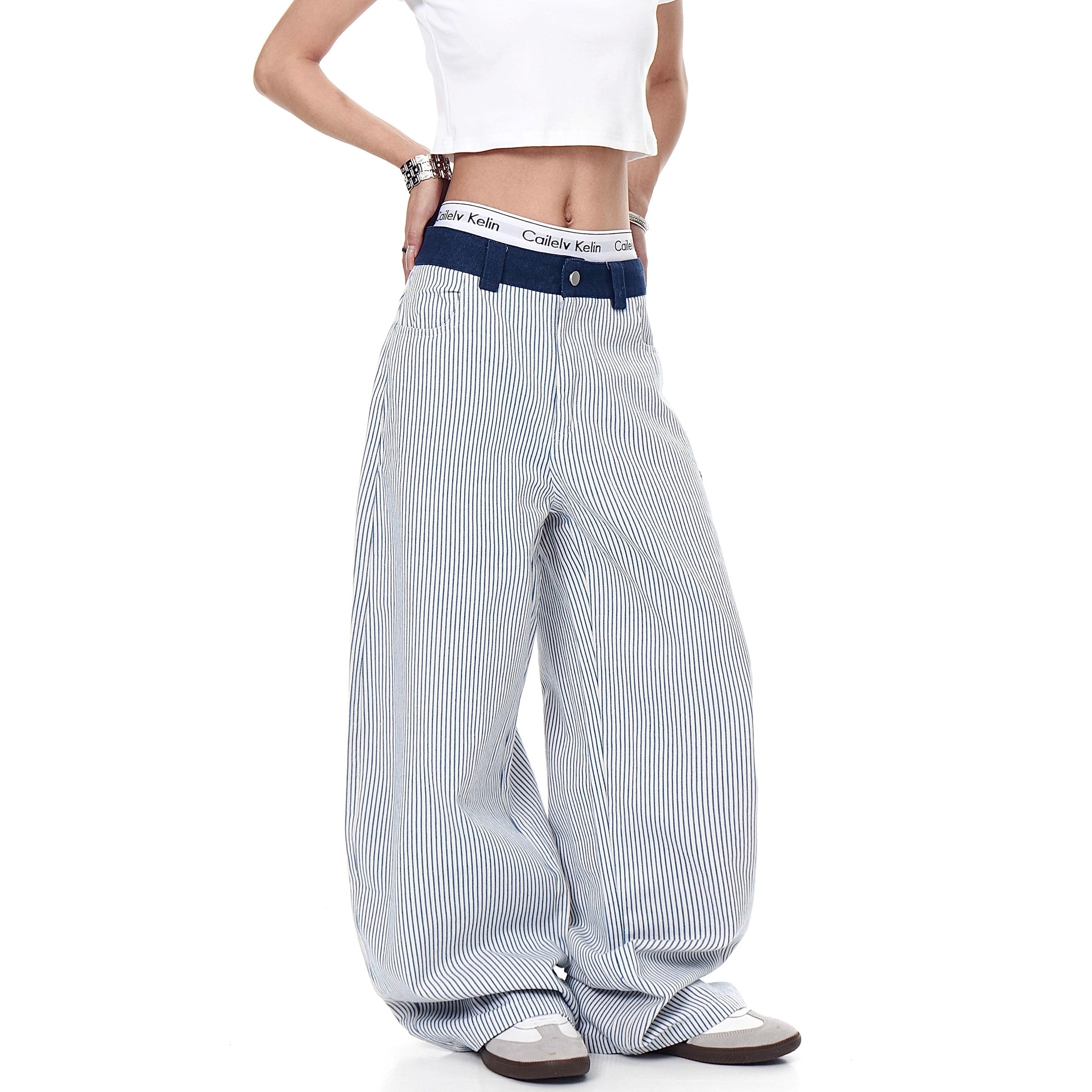 Love Embroidery Hickory Stripe Curve Jeans MW10222