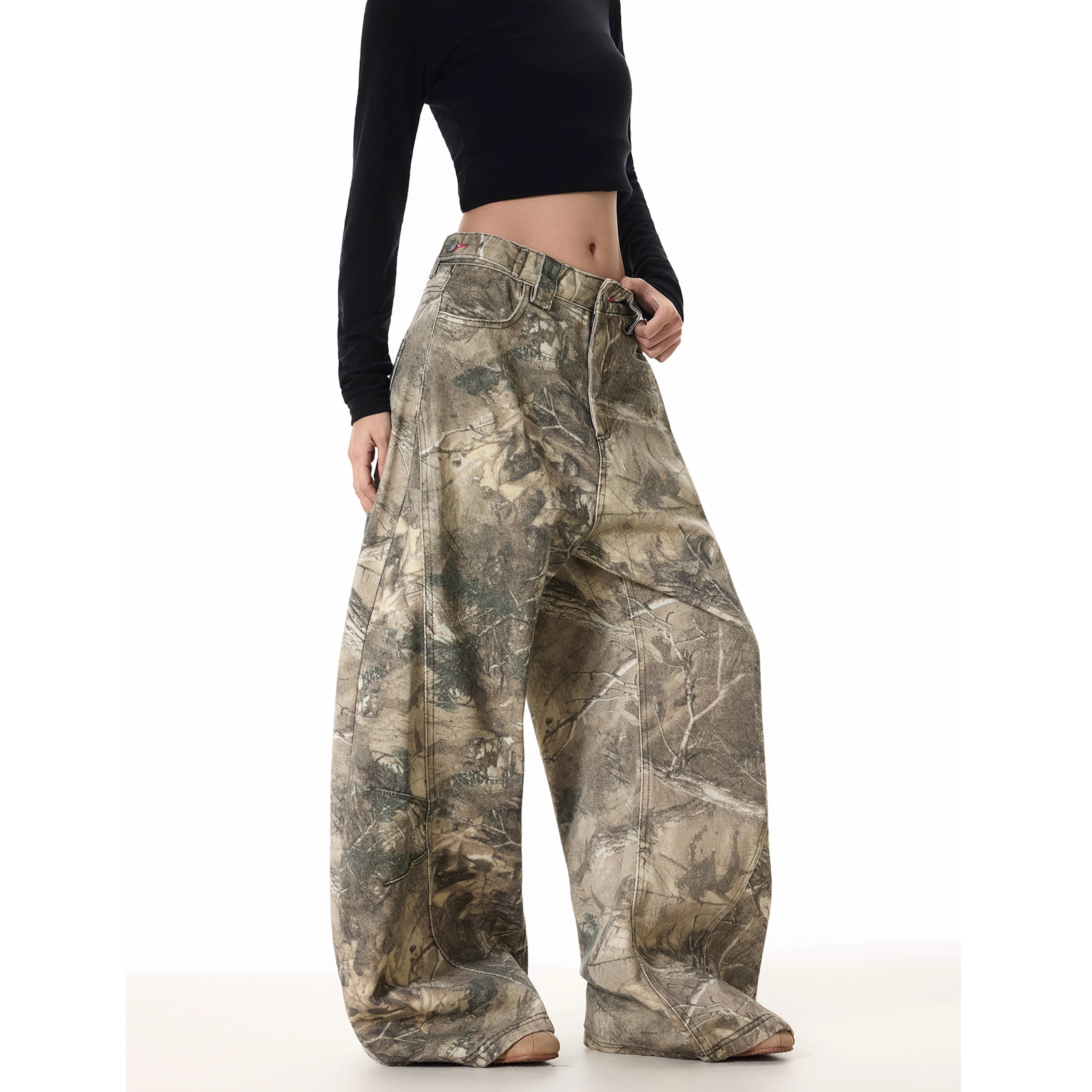 Camouflage Letter Embroidery Wide Pants MW10289