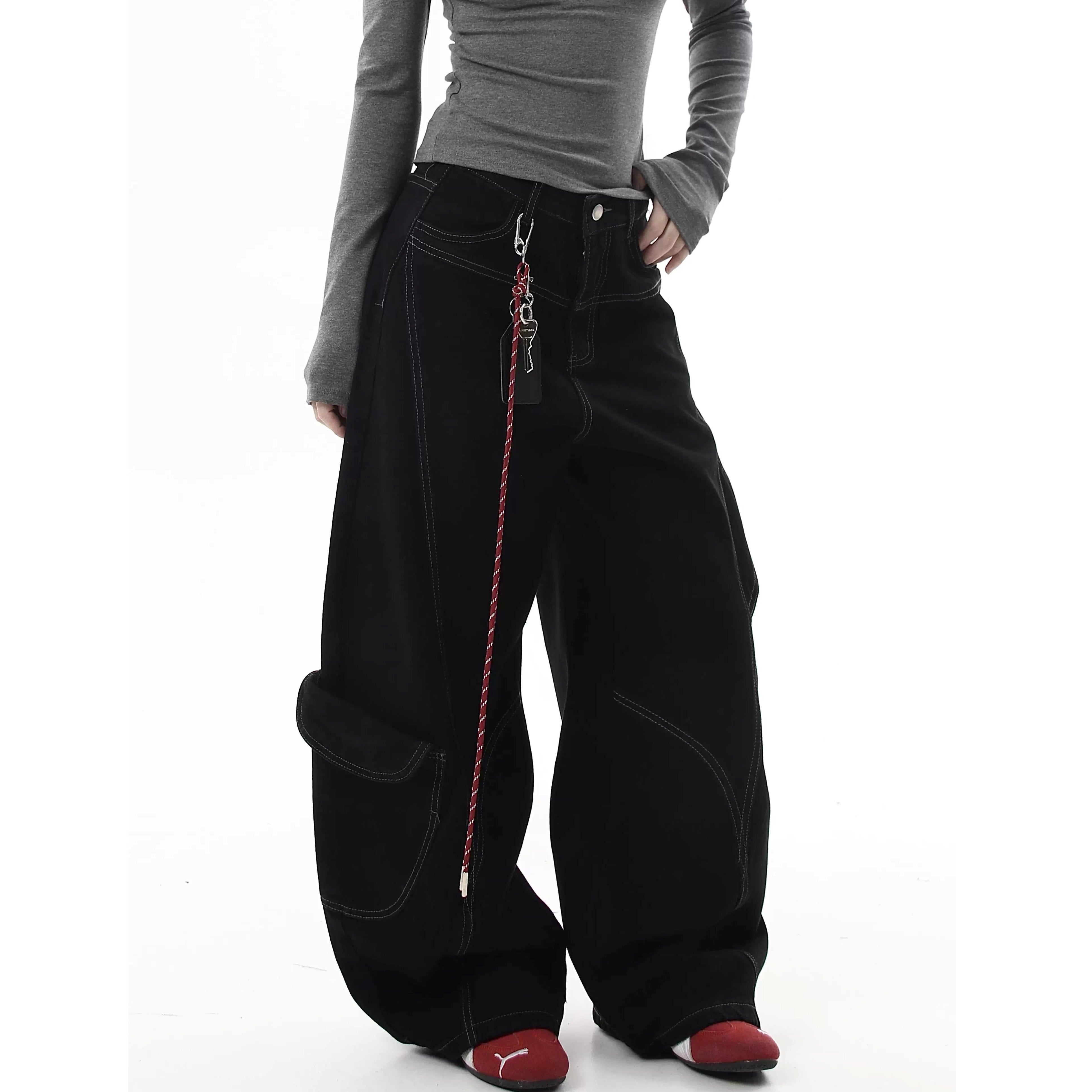 Stitch Wide Curve Pants With Charm BK7025