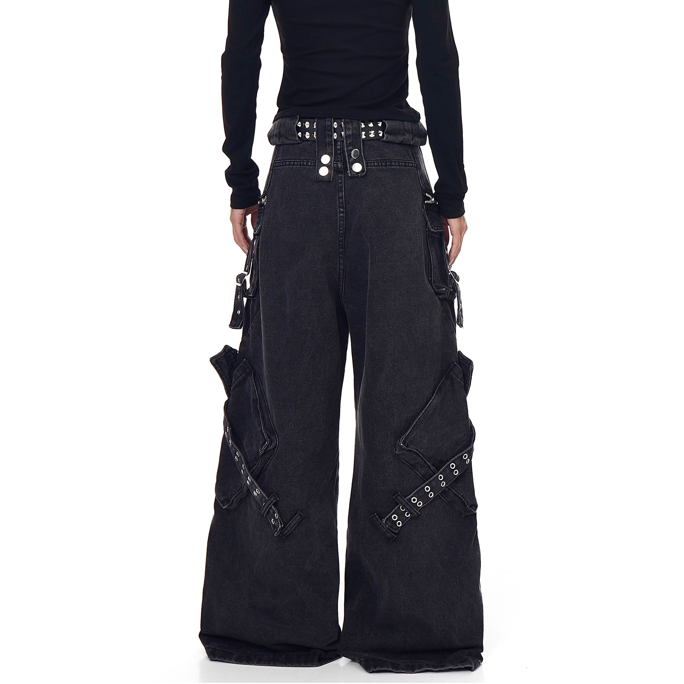 Heavy Washed Zipper Design Cargo Jeans BK7023