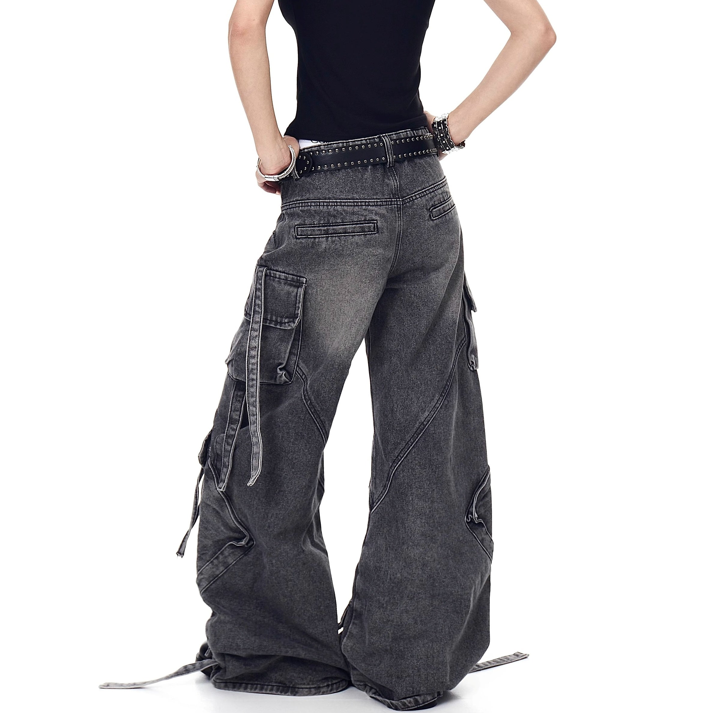 Wash Curve Design Cargo Jeans MW10189