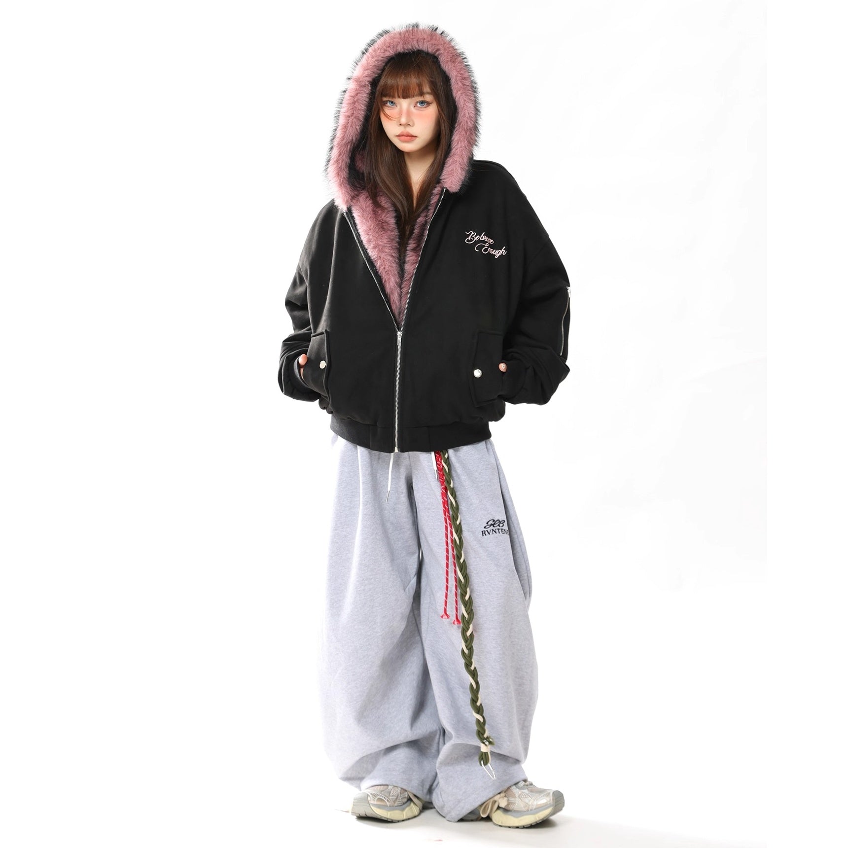 Letter Embroidery Carving Fur Collar Hooded Jacket MW10294