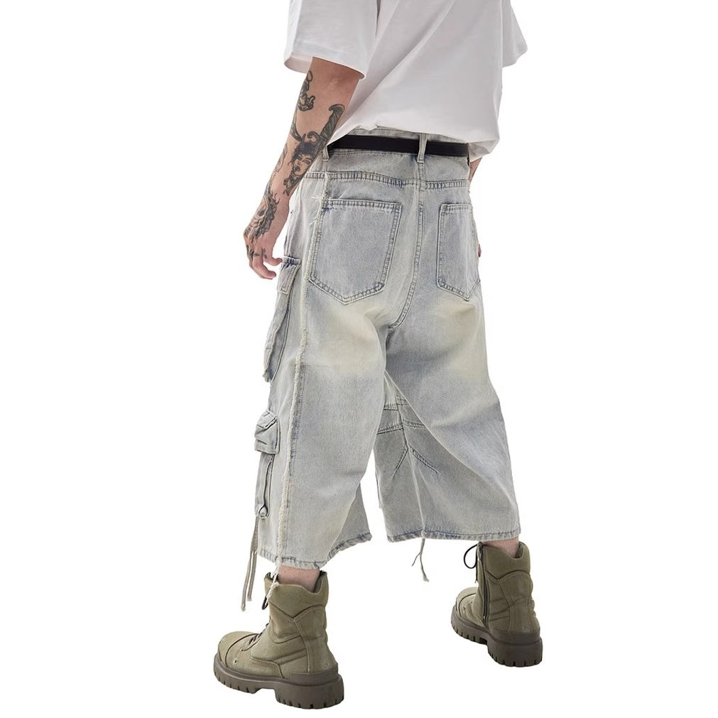 Vintage Wash Denim Cargo Half Pants MW10215