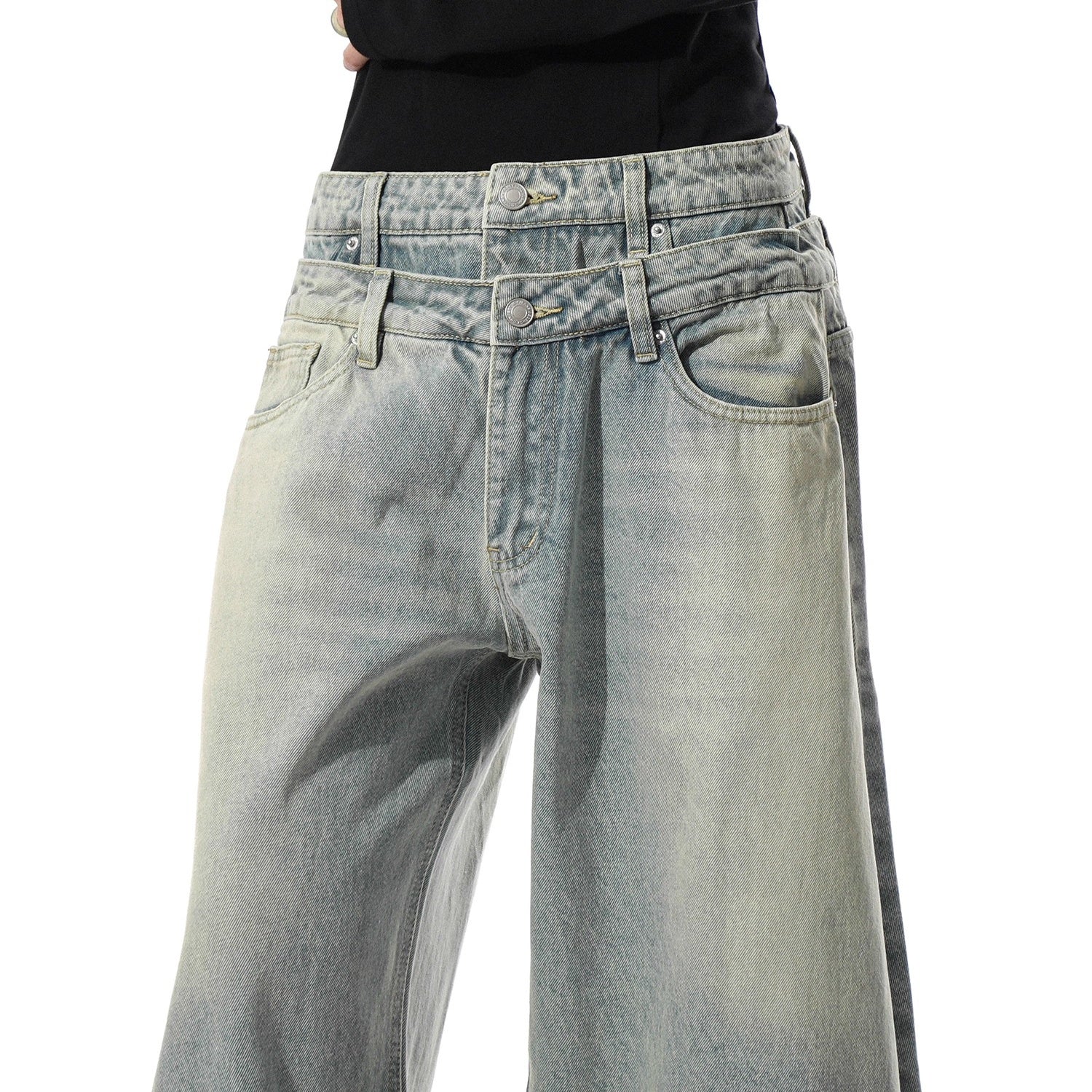 Double Waist Washed Loose Curve Jeans MR8029