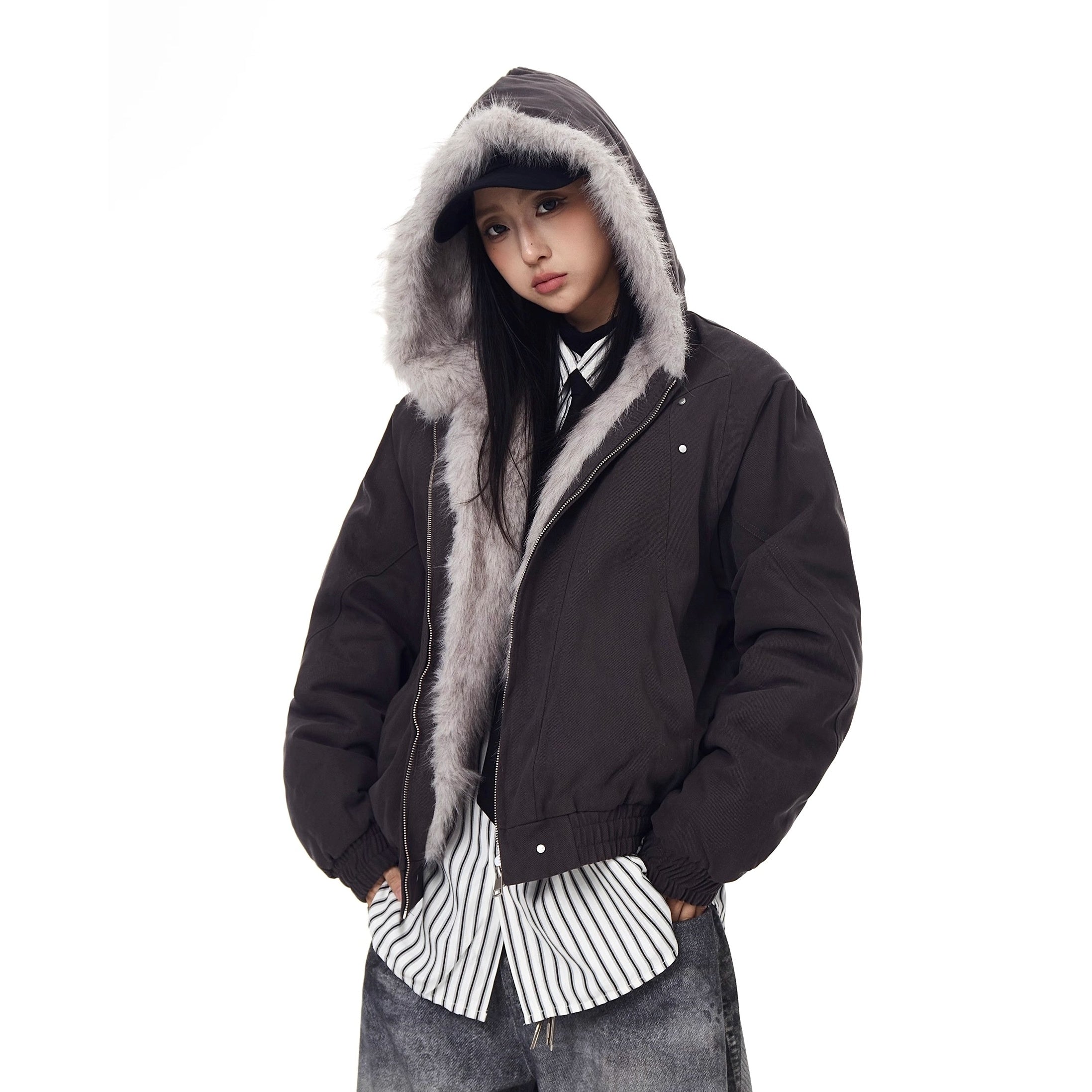 Carving Fur Collar Hooded Jacket BK7051