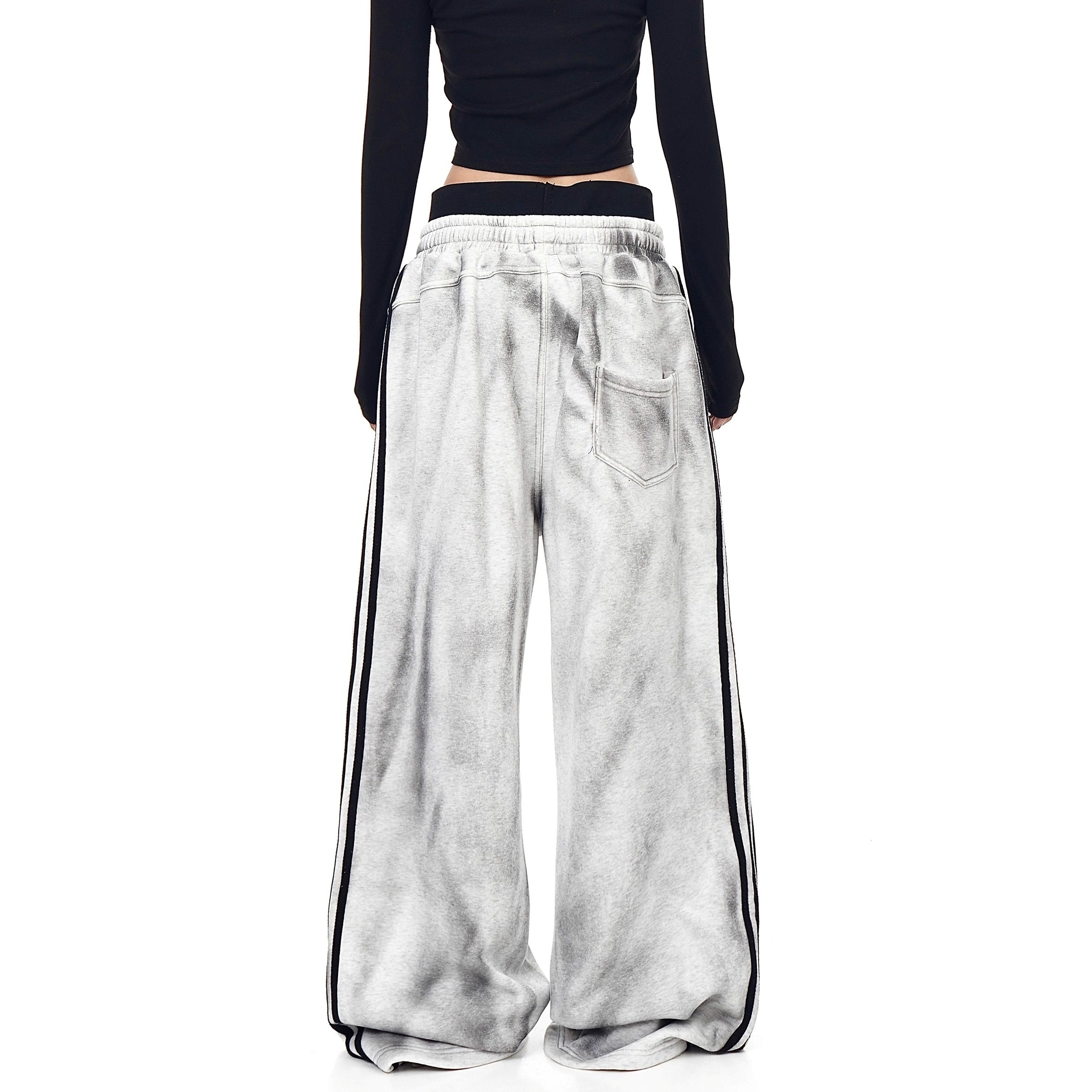 Dirty Distressed Printed Double Waist Sweat Pants BK7041